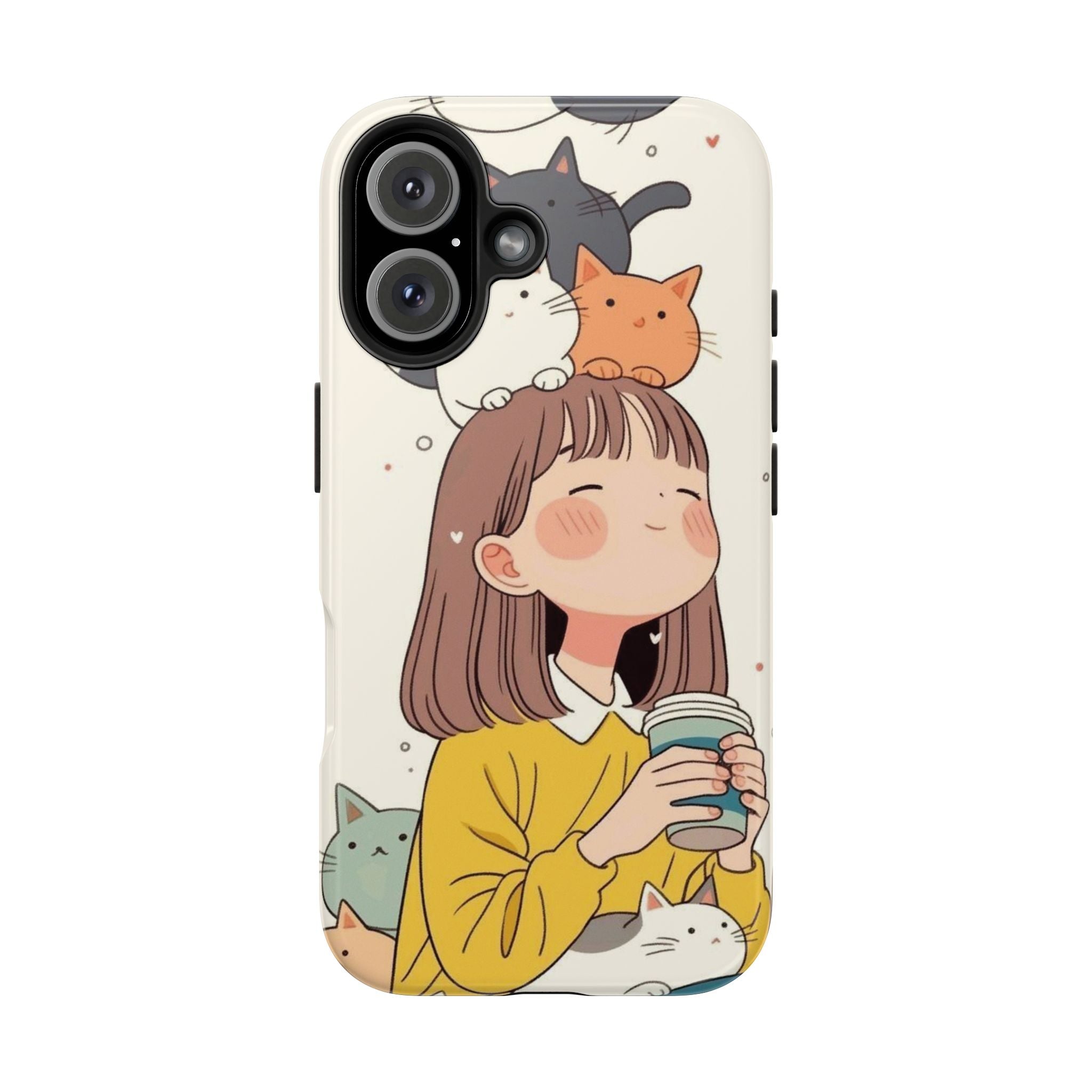 Girl with Cats Phone Case | Cute Cat Stack Illustration