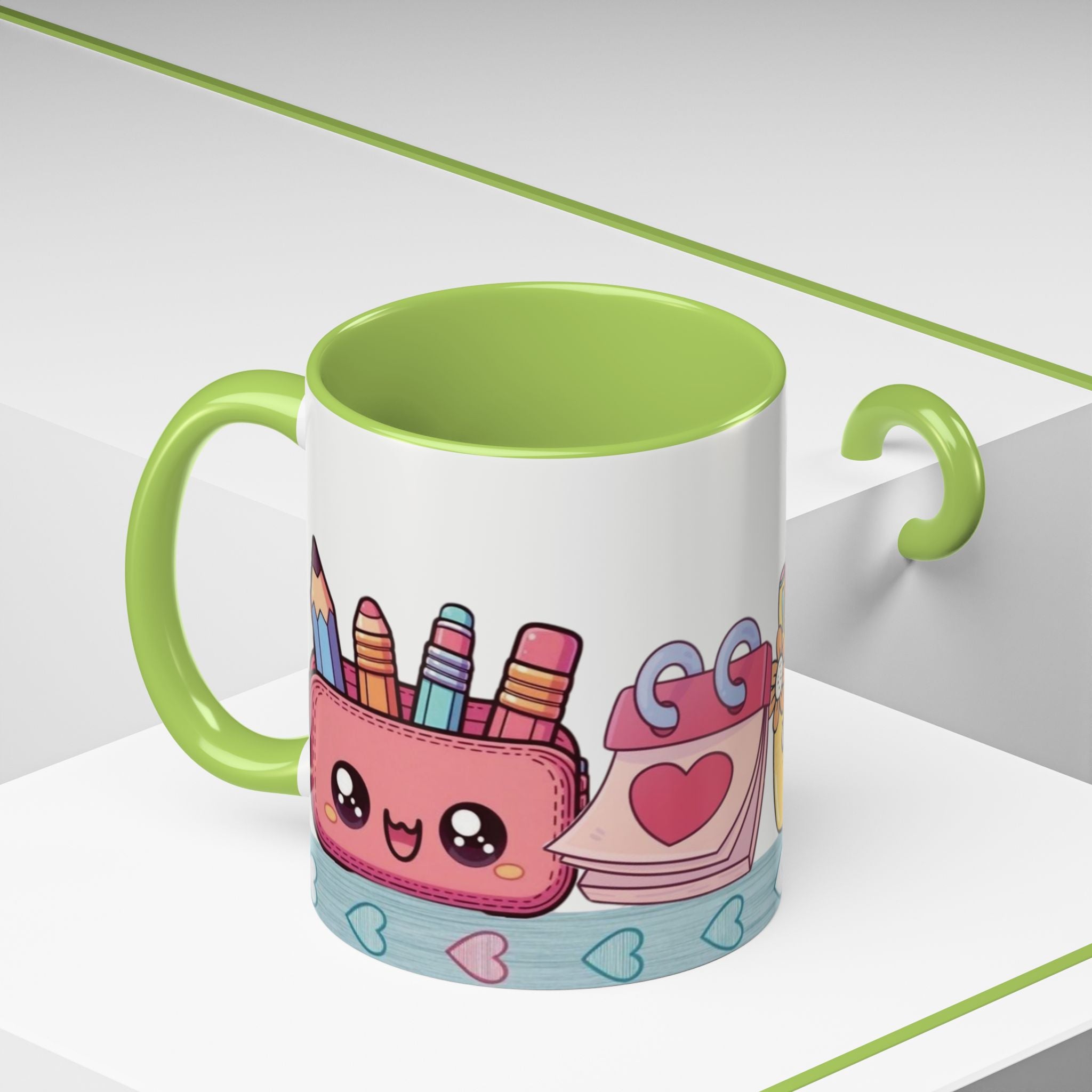 Cute Teacher Desk Accent Coffee Mug — Kawaii School Supplies Design
