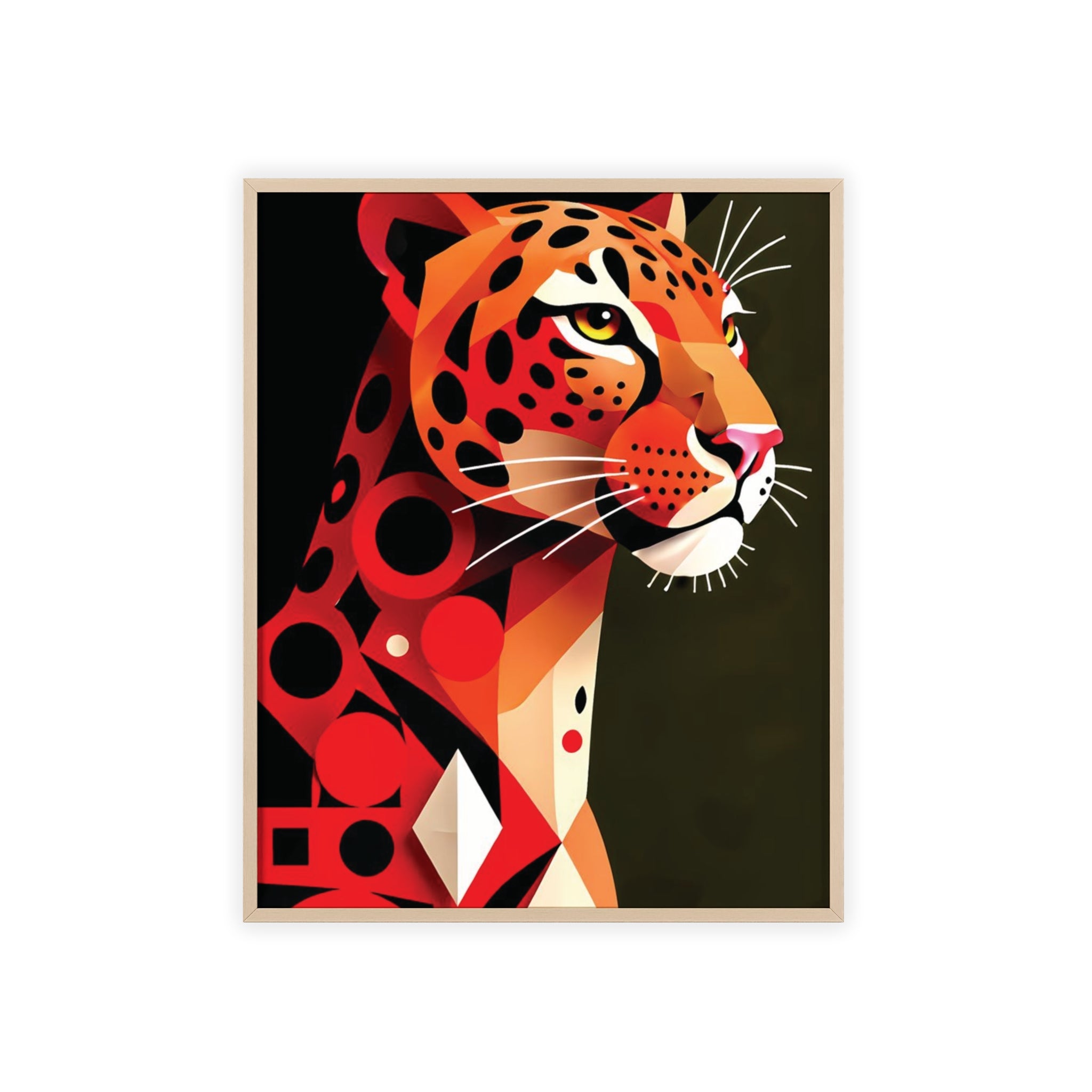 Geometric Leopard Art Poster with Wooden Frame — Bold Wildlife Wall Decor