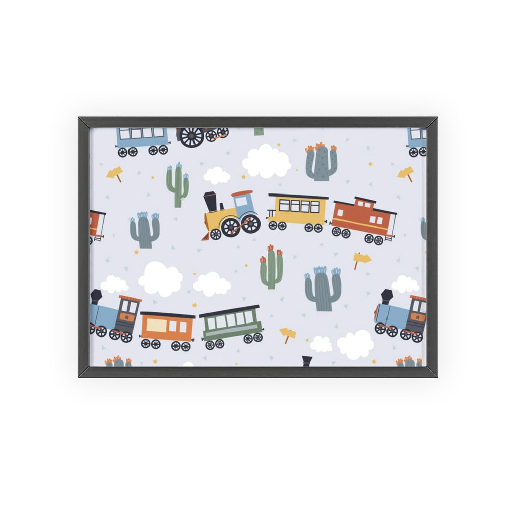 Kids' Train Poster with Wooden Frame — Nursery Wall Art, Playroom Decor