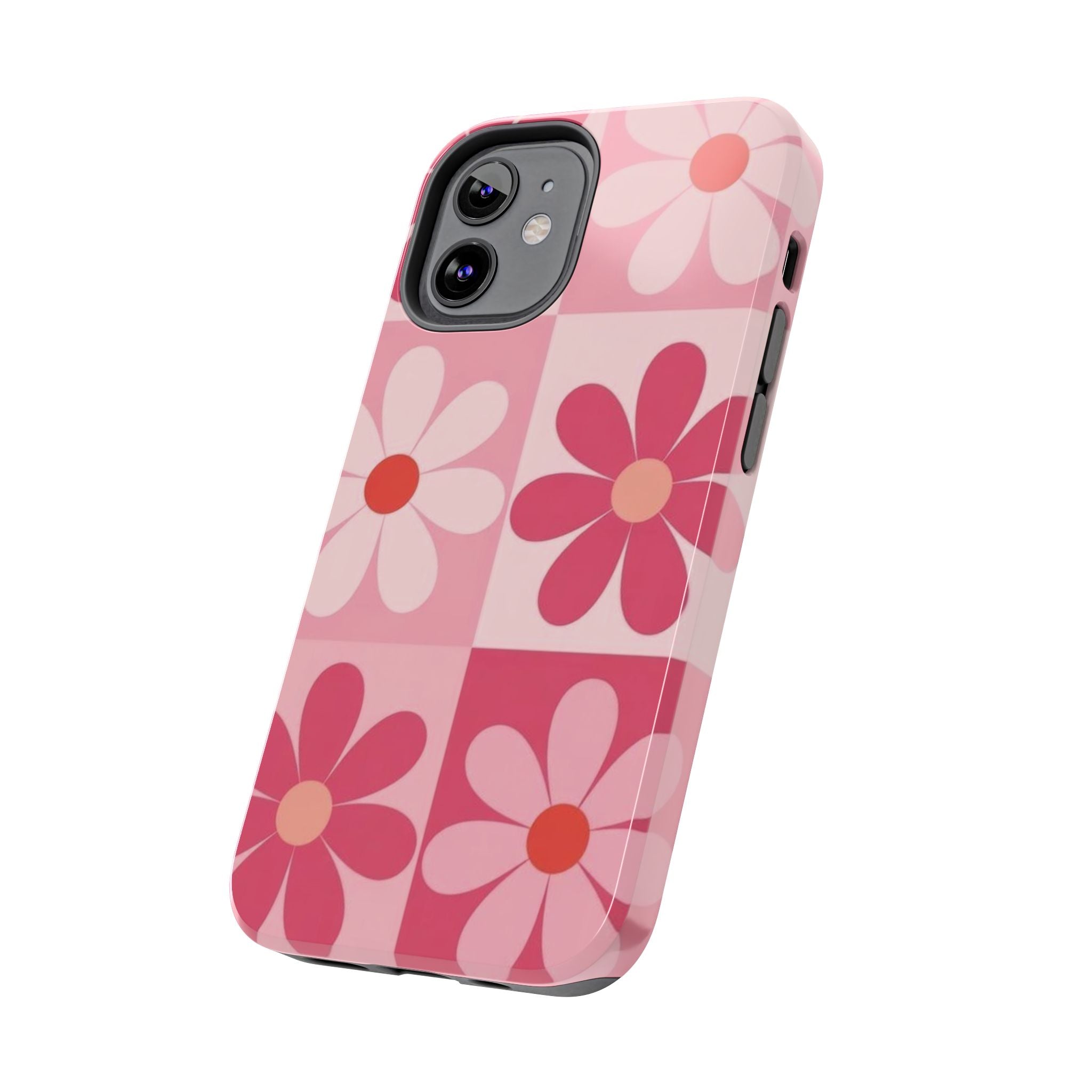 Pink Retro Daisy Phone Case — Tough Shockproof Floral iPhone Cover