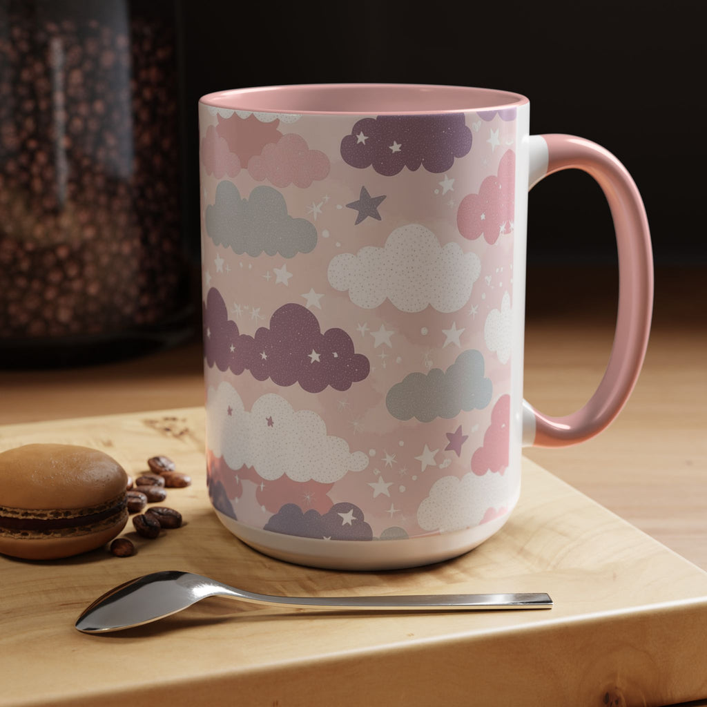 Pastel Cloud Pattern Coffee Mug | Cute Stars and Clouds Design