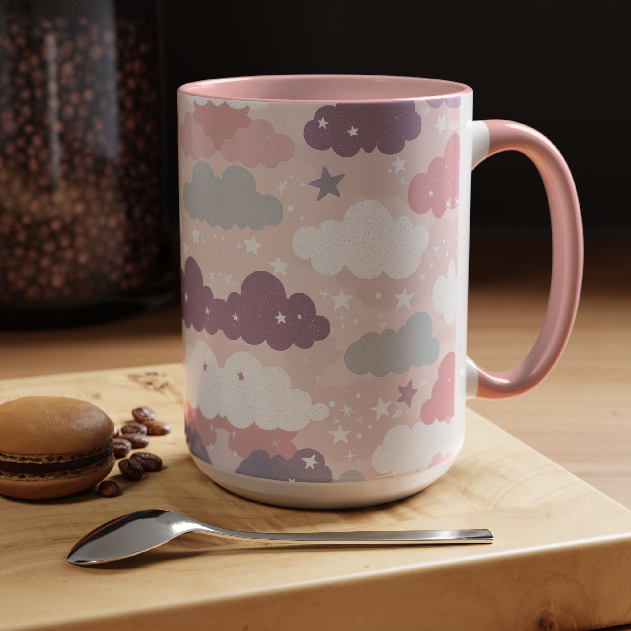 Pastel Cloud Pattern Coffee Mug | Cute Stars and Clouds Design