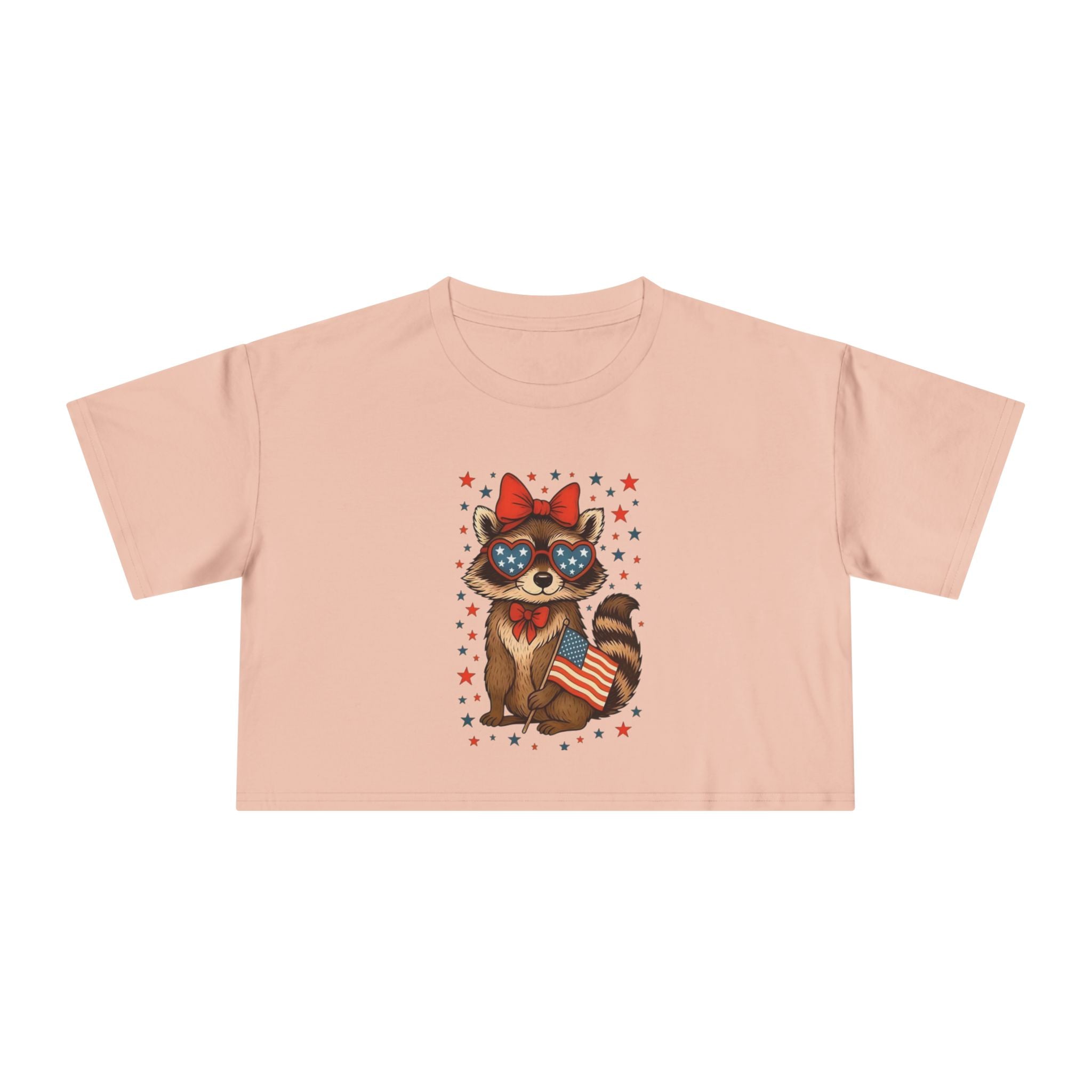 Patriotic Raccoon Heart Crop Tee | 4th of July Stars & Stripes