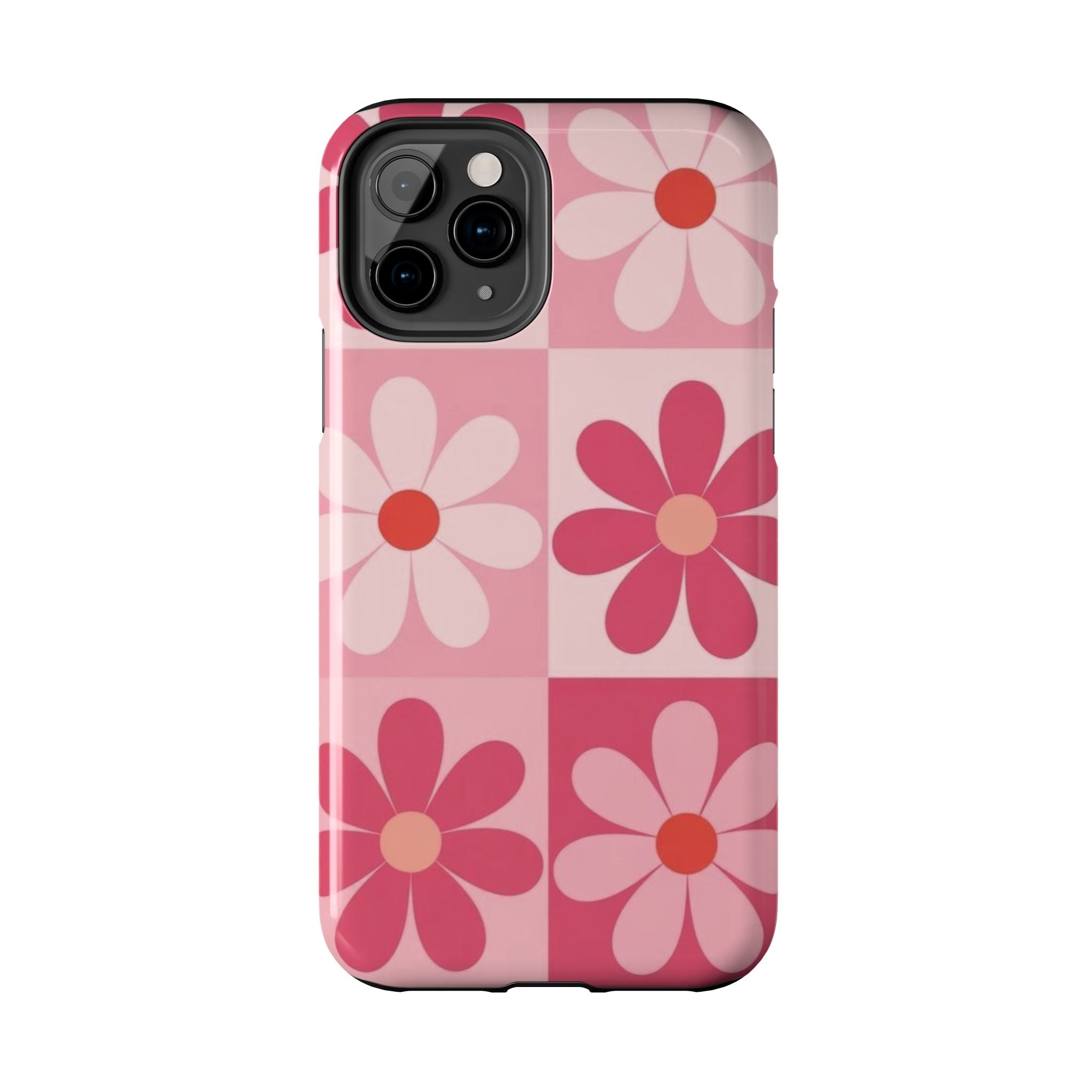 Pink Retro Daisy Phone Case — Tough Shockproof Floral iPhone Cover