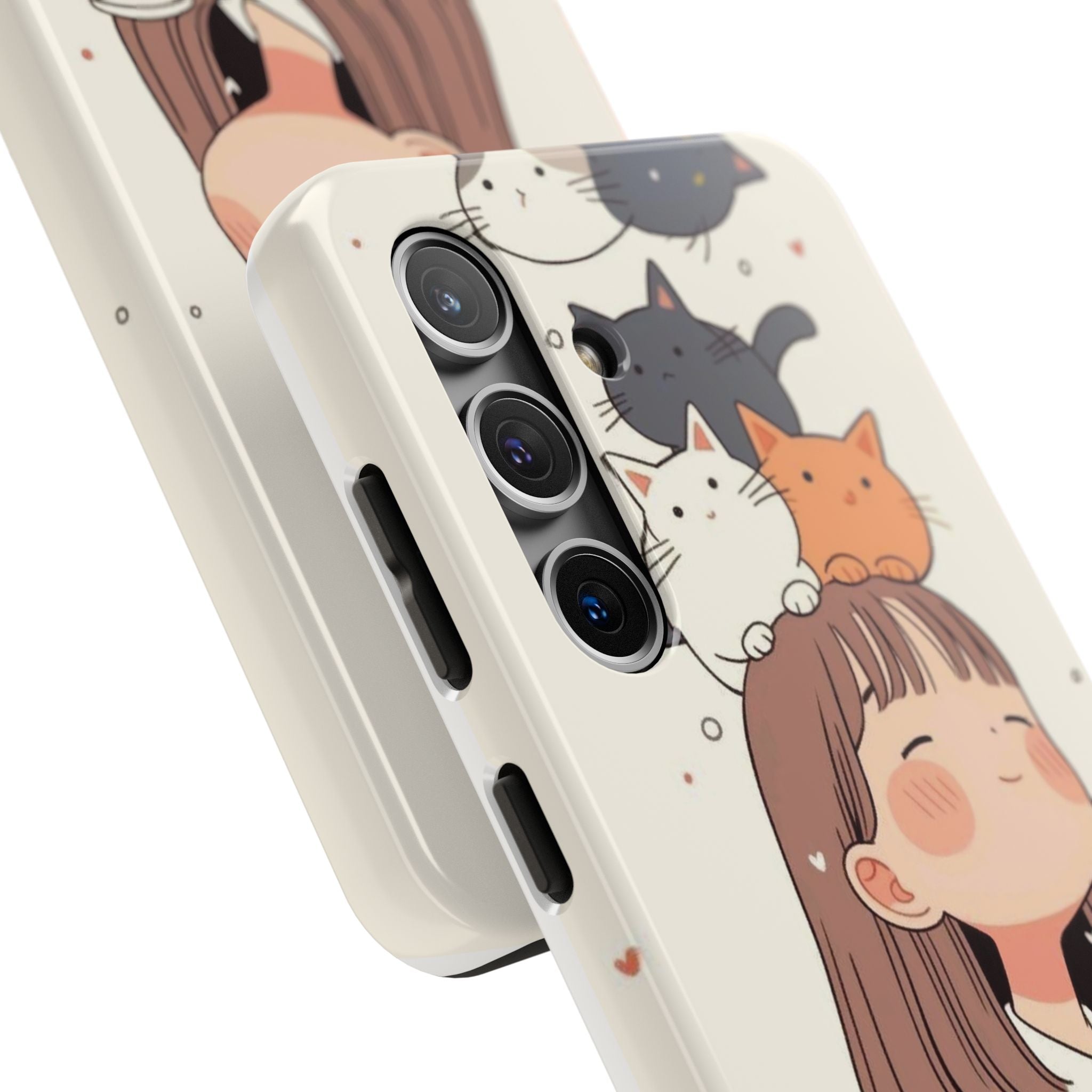 Girl with Cats Phone Case | Cute Cat Stack Illustration