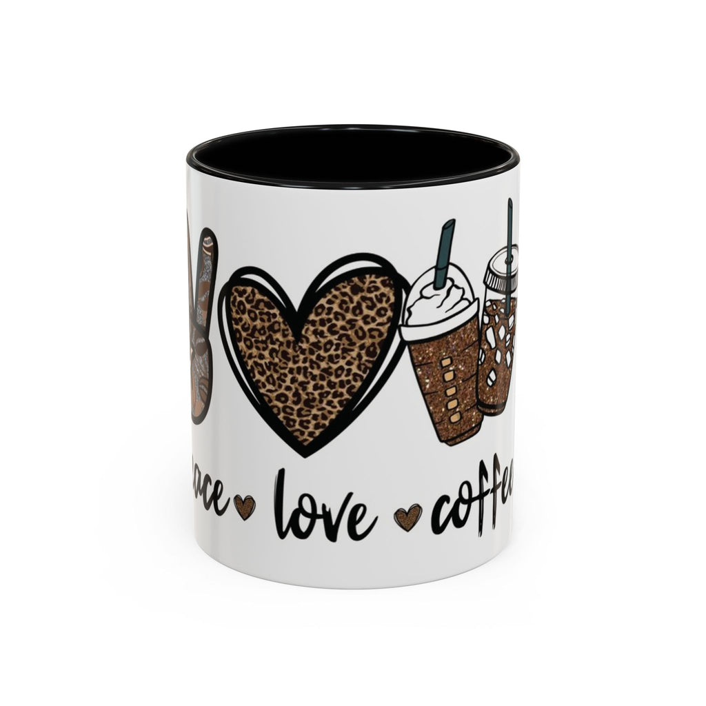 Coffee Love Accent Mug — Leopard Print Peace, Heart & Coffee Design (11/15oz)