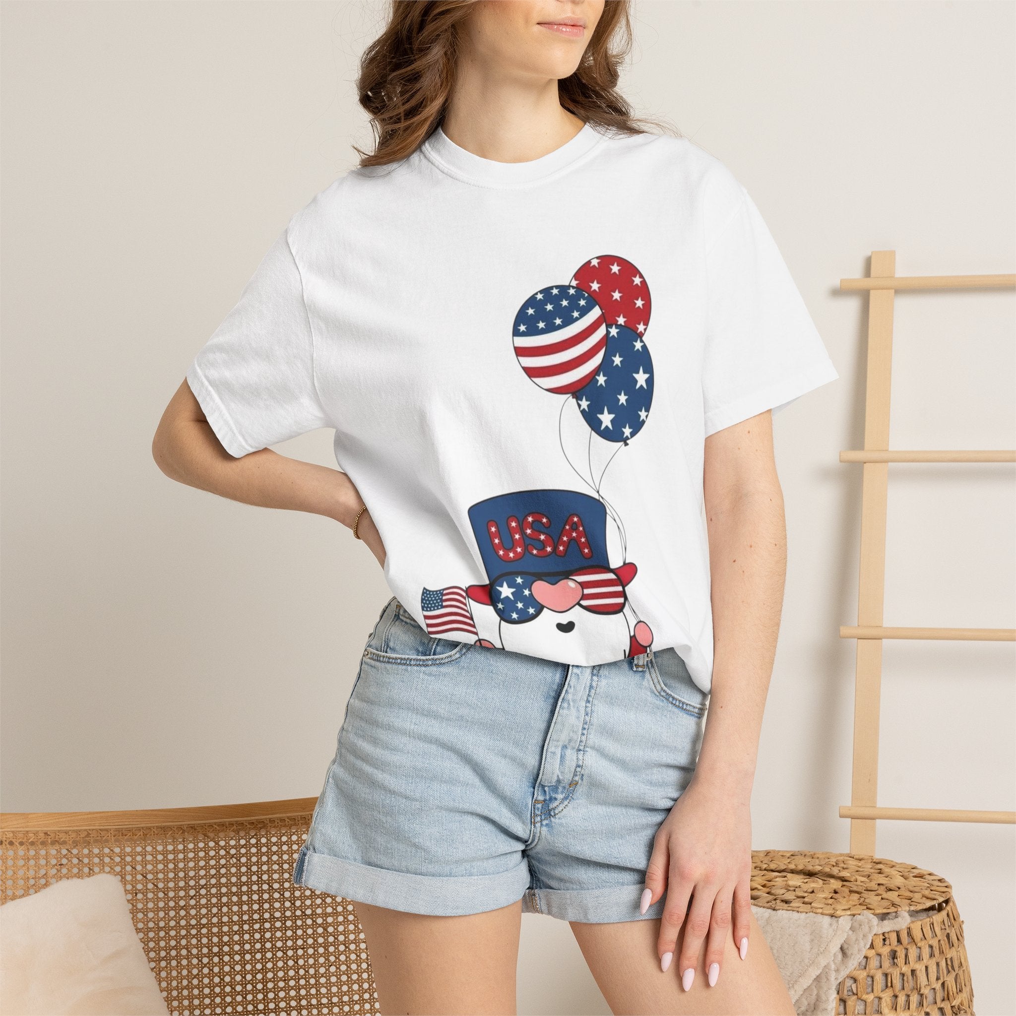 Patriotic Gnome with Balloons T-Shirt | Happy 4th of July USA Design