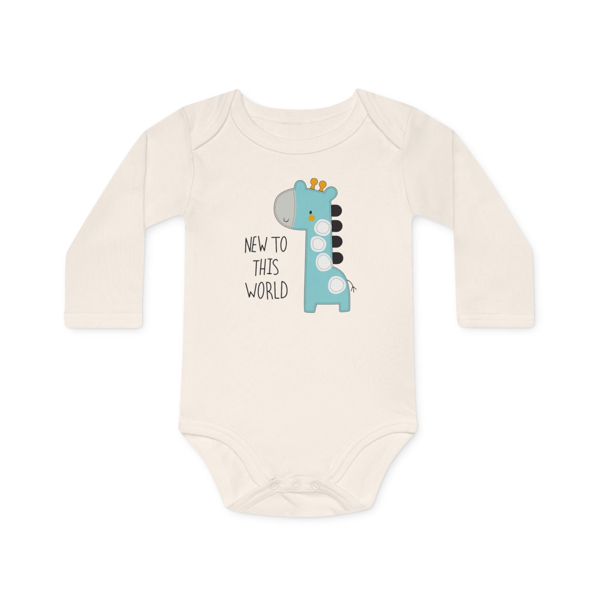 New to This World Baby Bodysuit — Organic Long-Sleeve Giraffe Baby Onesie
