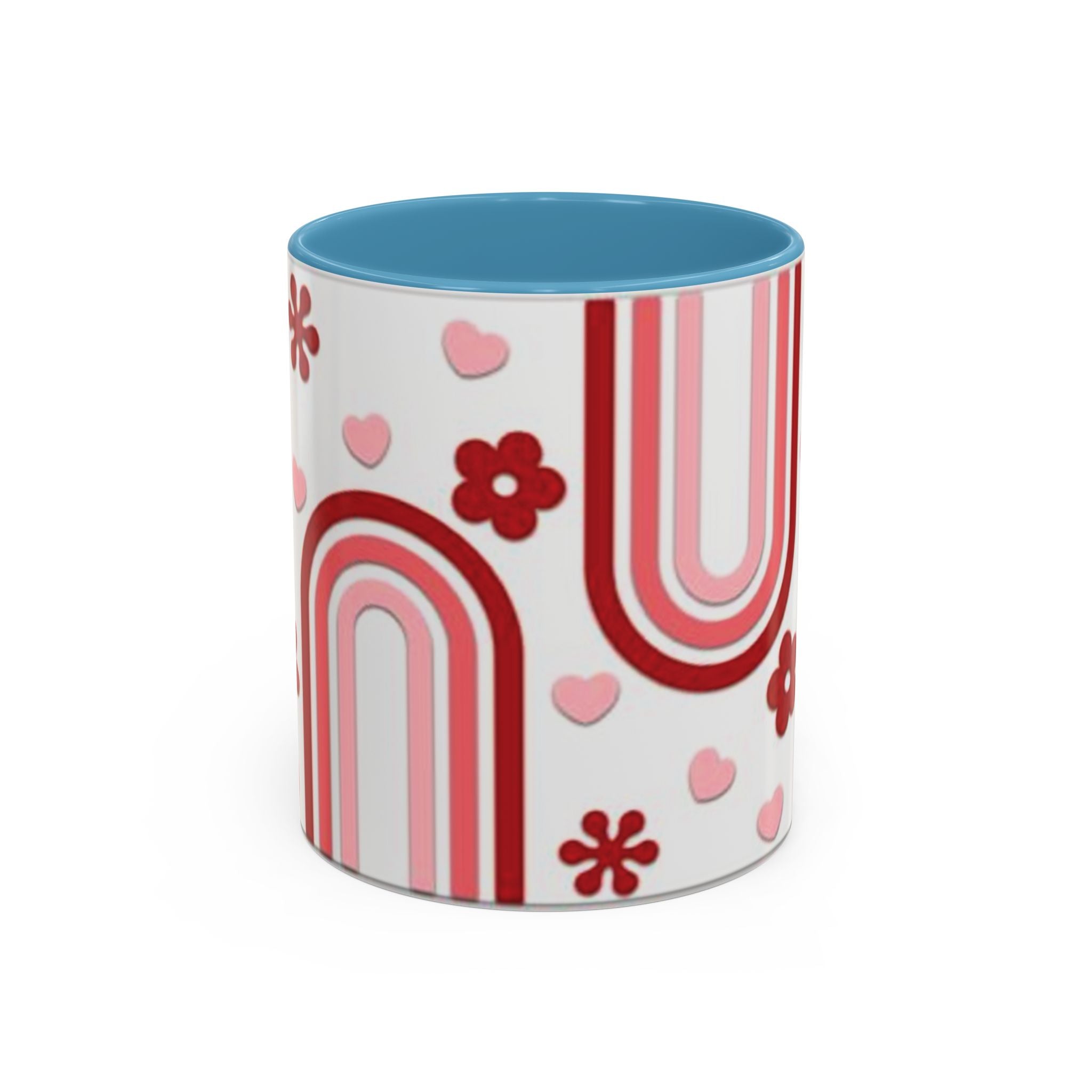 Retro Pink Rainbow Hearts and Flowers Accent Mug | 11oz or 15oz