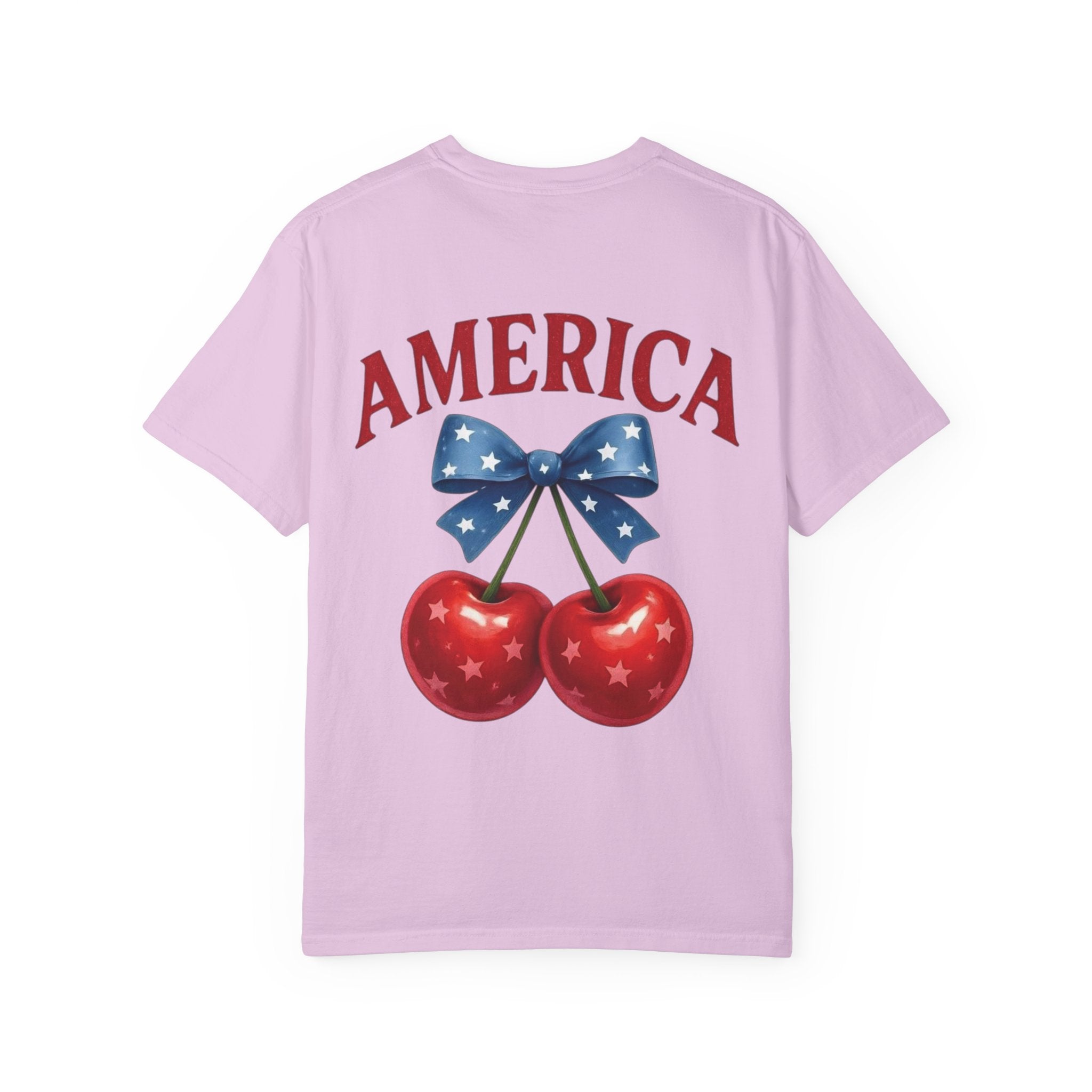 America Cherry Bow T-shirt | Patriotic Stars & Stripes Cherry Design