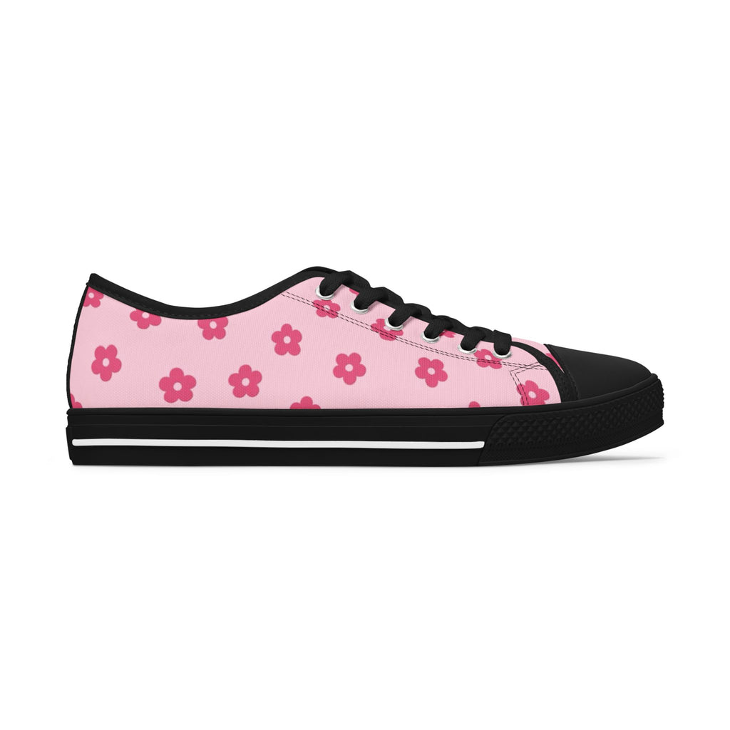 Low Top Sneakers — Pink Floral Pattern Casual Canvas Shoes for Women