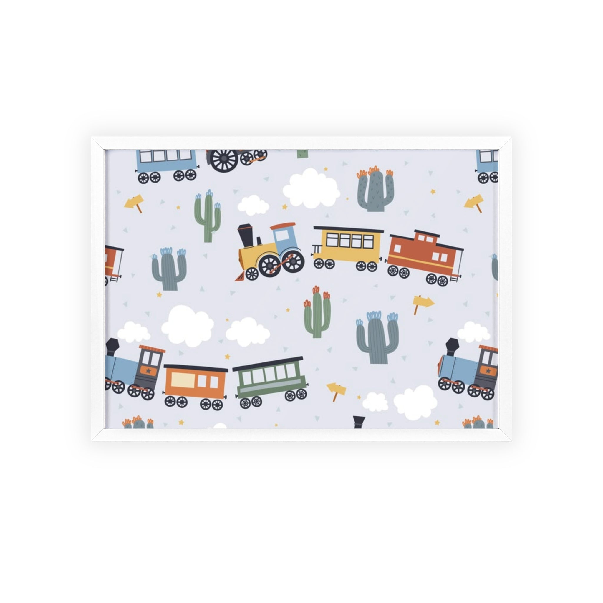 Kids' Train Poster with Wooden Frame — Nursery Wall Art, Playroom Decor