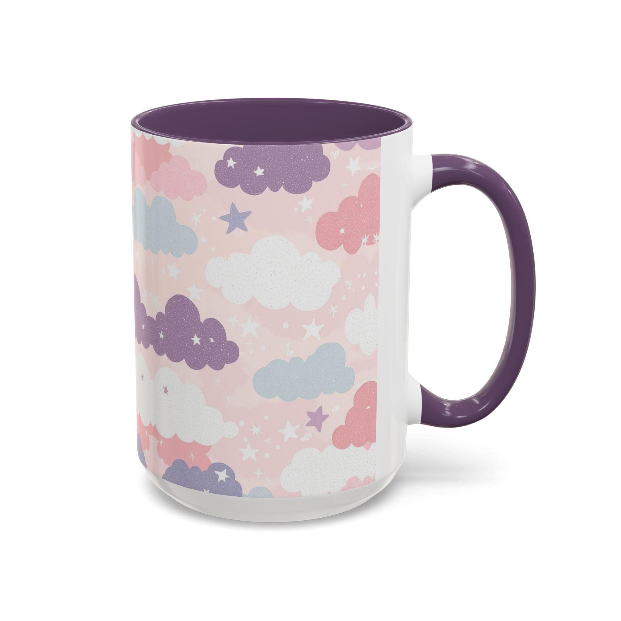 Pastel Cloud Pattern Coffee Mug | Cute Stars and Clouds Design