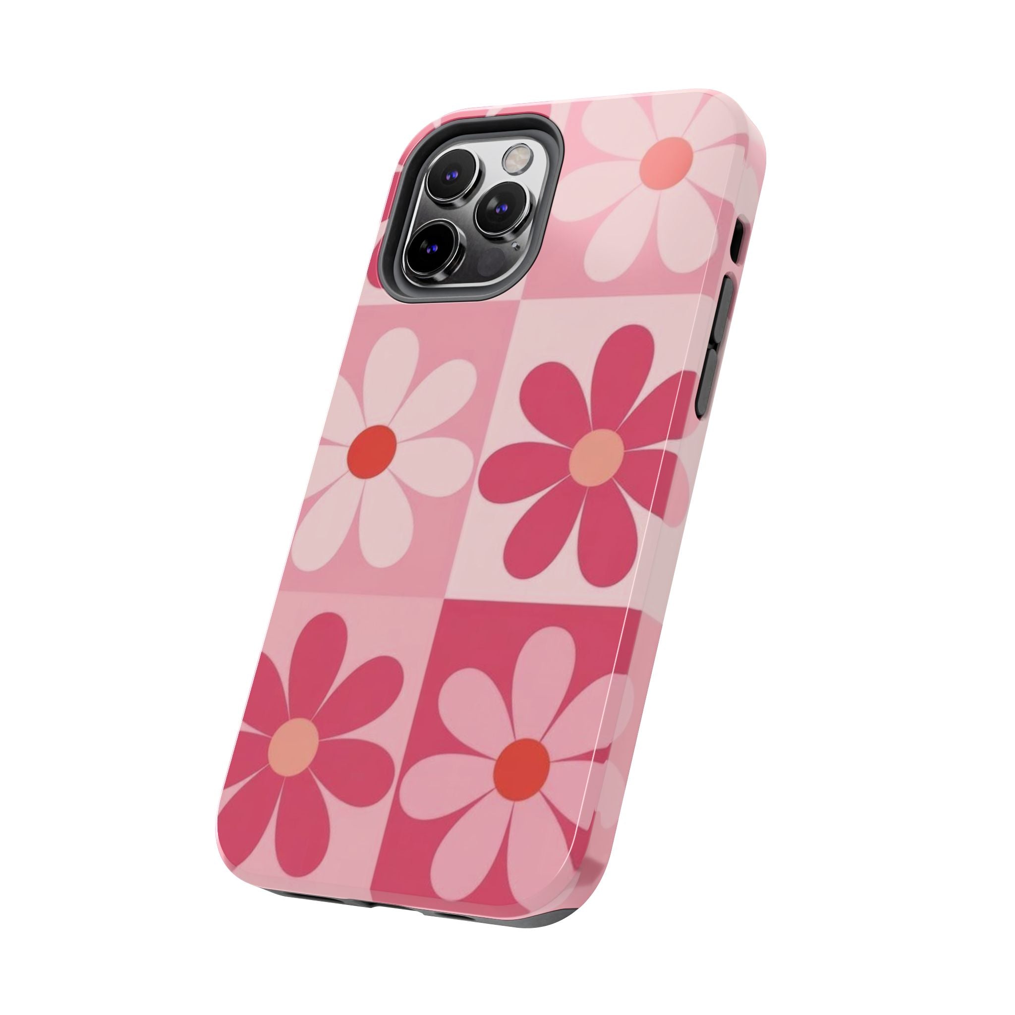 Pink Retro Daisy Phone Case — Tough Shockproof Floral iPhone Cover