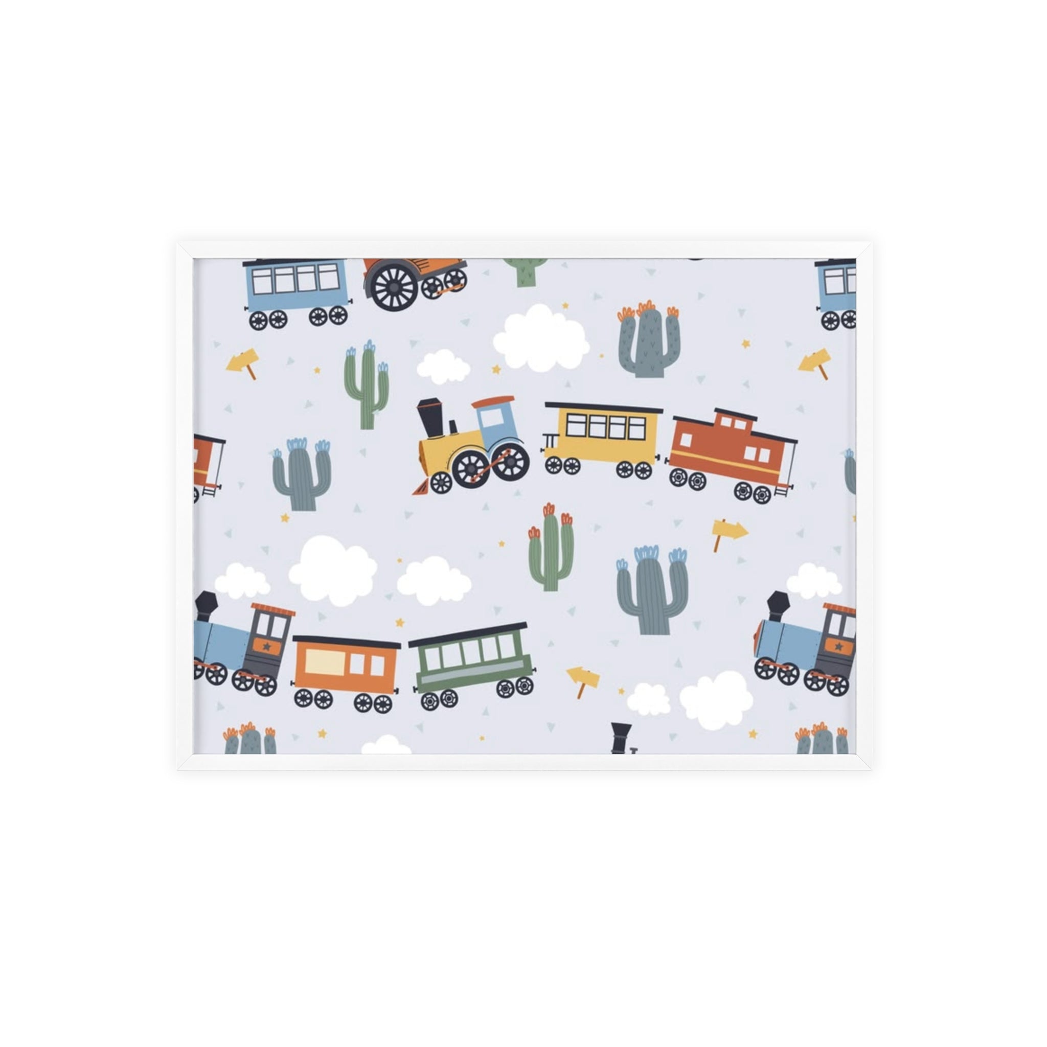 Kids' Train Poster with Wooden Frame — Nursery Wall Art, Playroom Decor