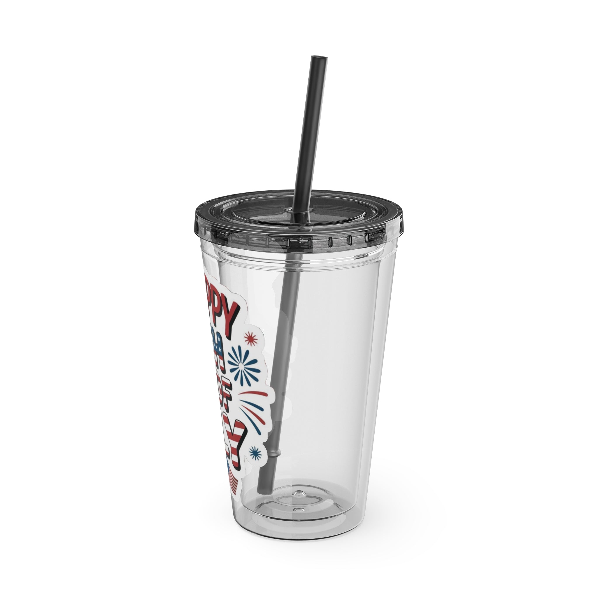Happy 4th of July Tumbler | 16oz Straw Cup, Patriotic Fireworks Flag Design