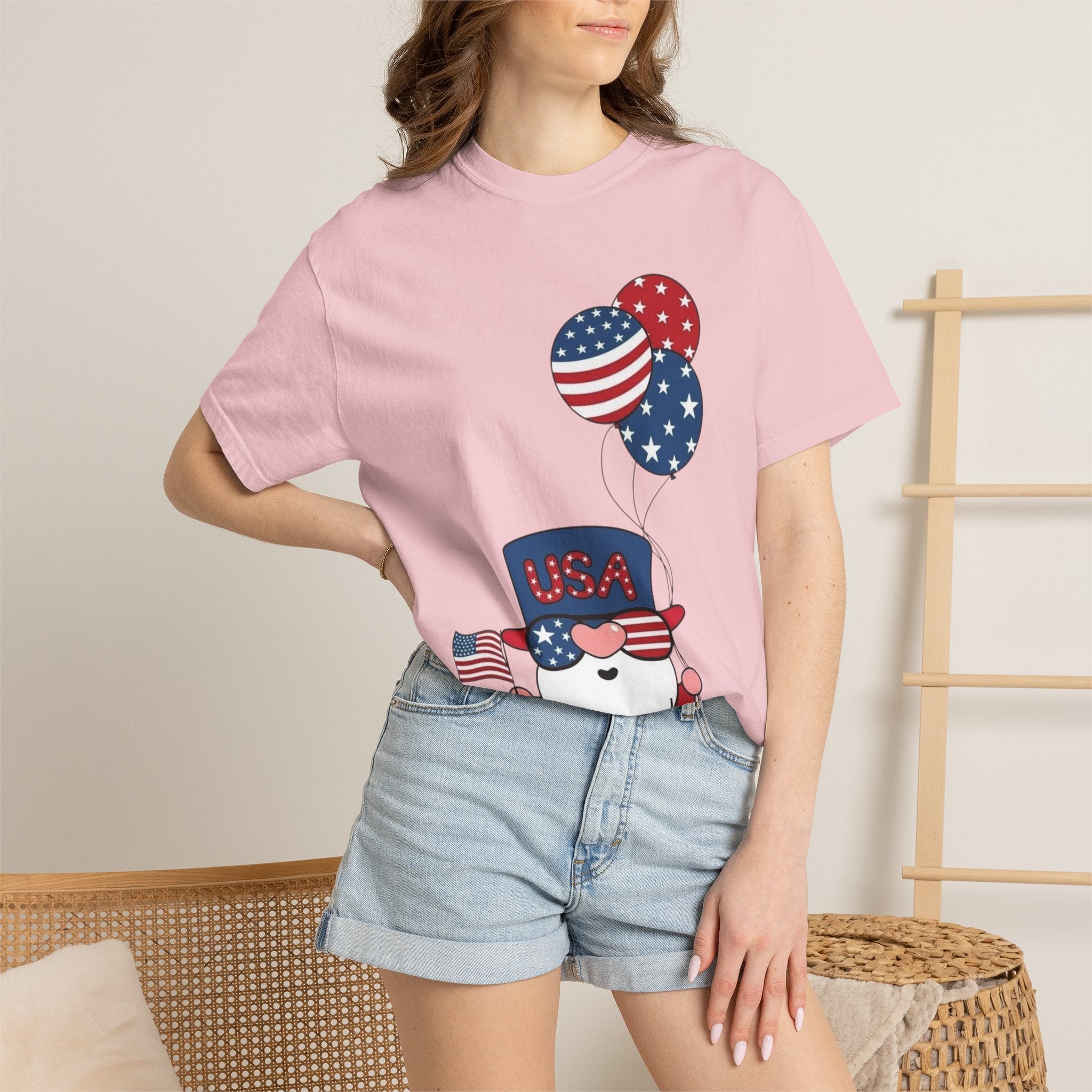 Patriotic Gnome with Balloons T-Shirt | Happy 4th of July USA Design