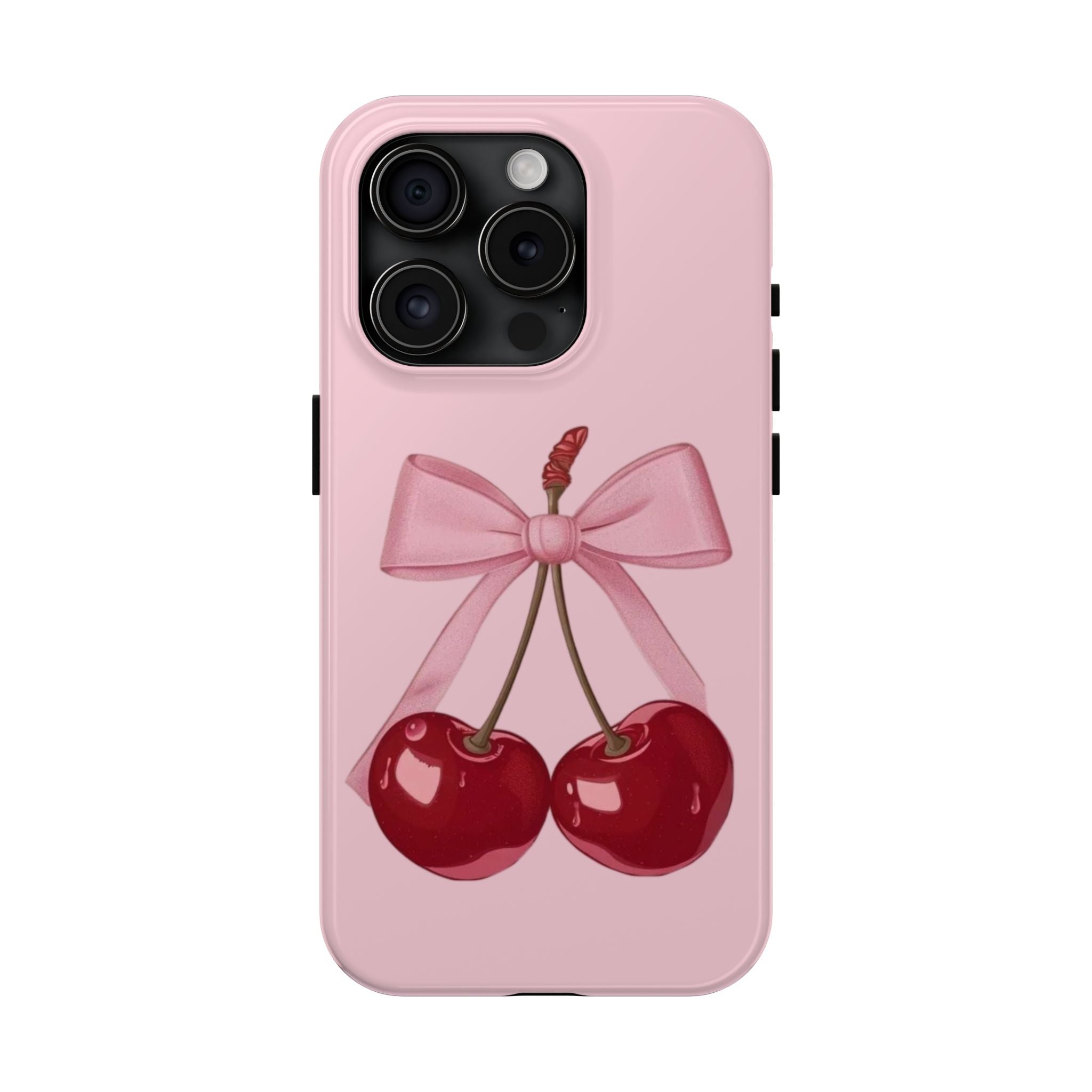 Pink Cherry Tough Phone Case — Cute Bow Cherry Protective Phone Cover