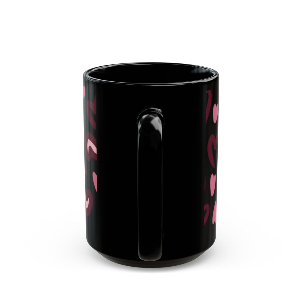 Hand-Drawn Pink Hearts Black Mug | Ceramic Heart Pattern Coffee Mug