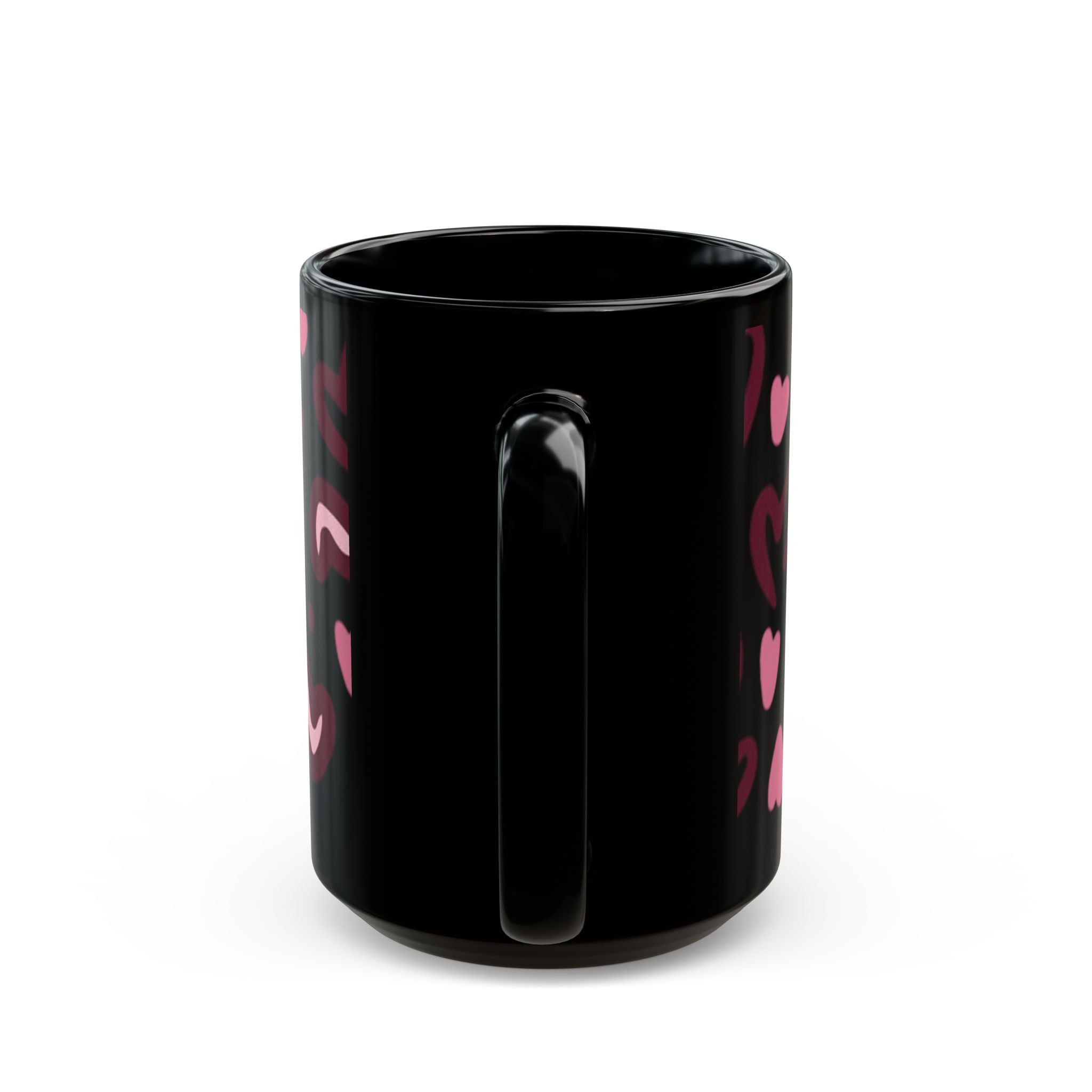 Hand-Drawn Pink Hearts Black Mug | Ceramic Heart Pattern Coffee Mug