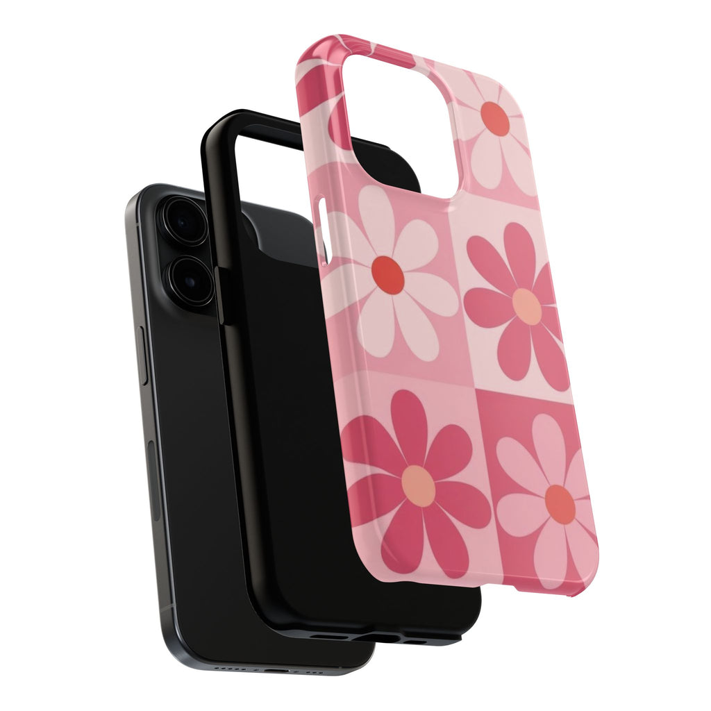 Pink Retro Daisy Phone Case — Tough Shockproof Floral iPhone Cover