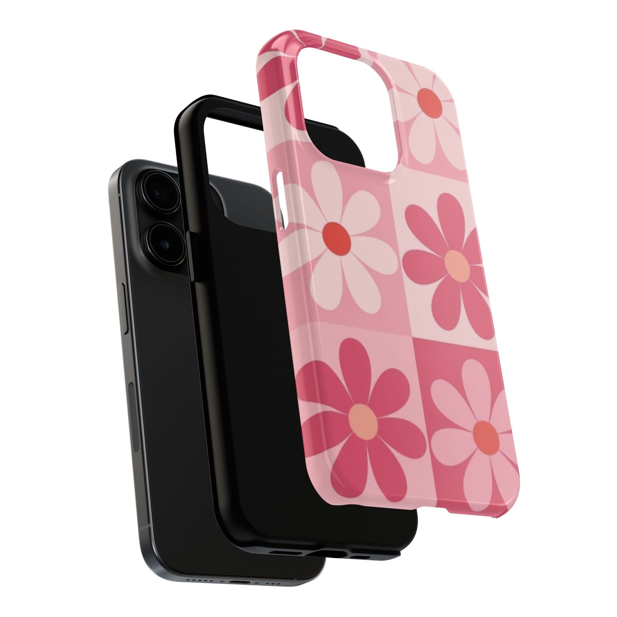 Pink Retro Daisy Phone Case — Tough Shockproof Floral iPhone Cover