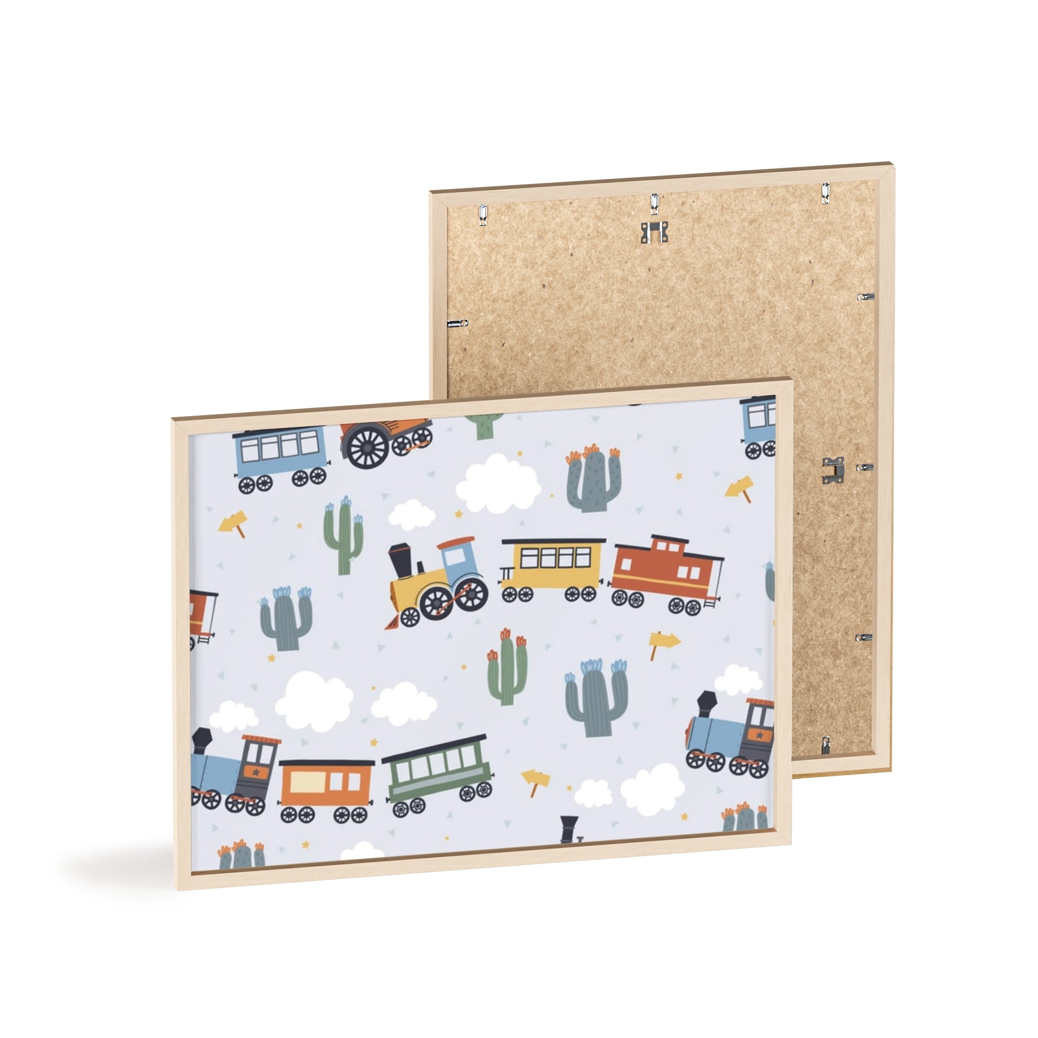 Kids' Train Poster with Wooden Frame — Nursery Wall Art, Playroom Decor