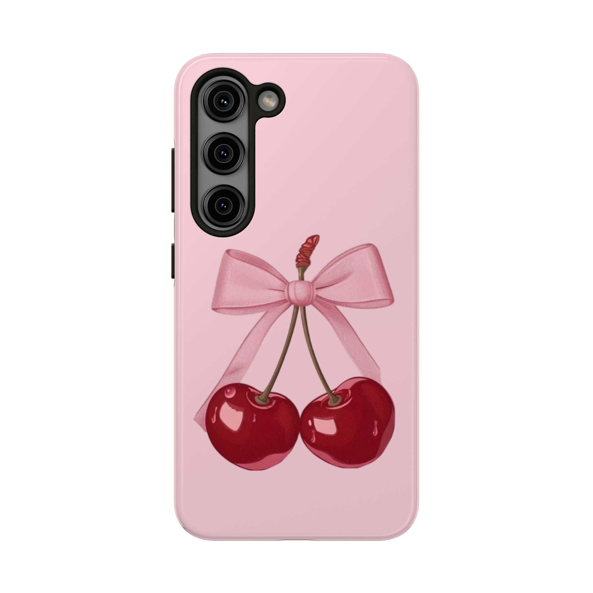 Pink Cherry Tough Phone Case — Cute Bow Cherry Protective Phone Cover