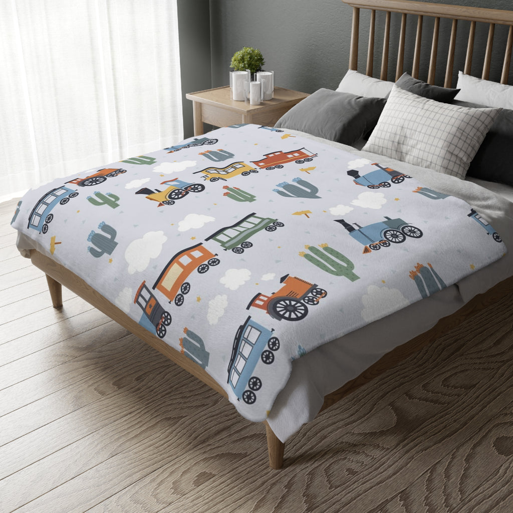 Kids Train Print Velveteen Microfiber Blanket