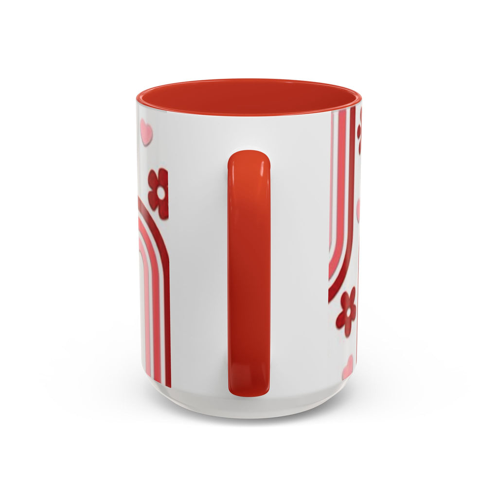 Retro Pink Rainbow Hearts and Flowers Accent Mug | 11oz or 15oz