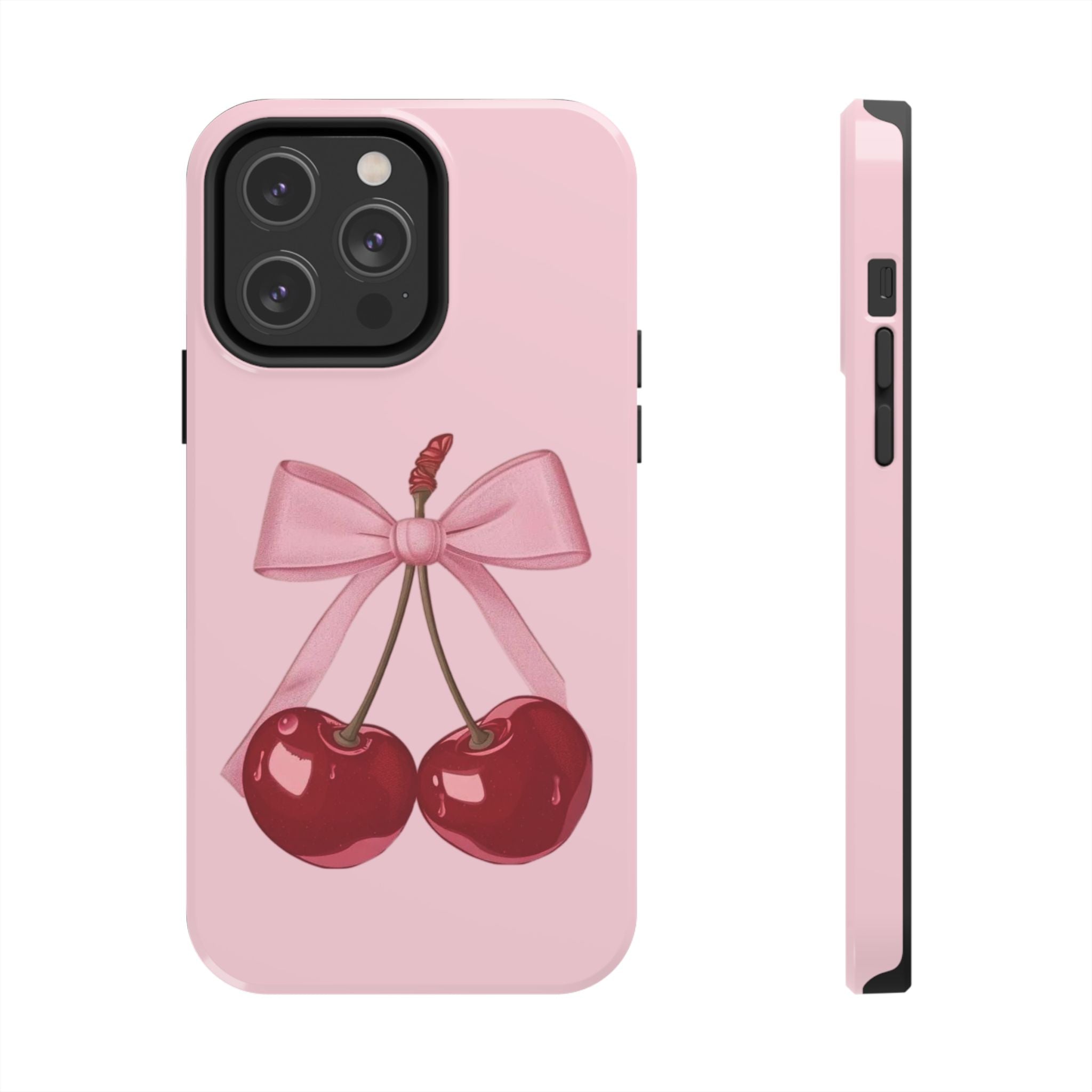 Pink Cherry Tough Phone Case — Cute Bow Cherry Protective Phone Cover