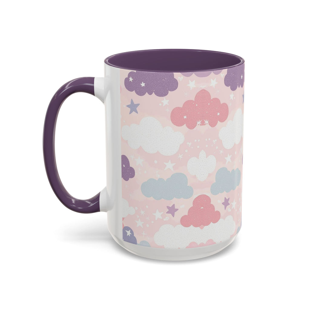 Pastel Cloud Pattern Coffee Mug | Cute Stars and Clouds Design