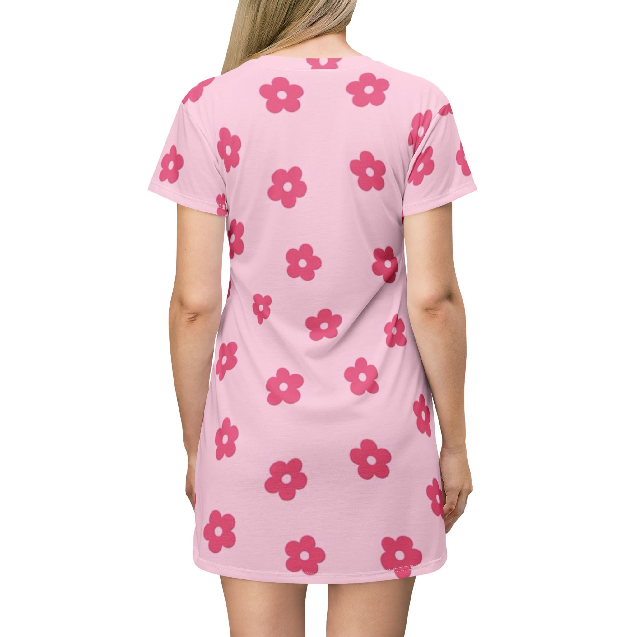 Pink Floral T-Shirt Dress - Cute All-Over-Print Daisy Pattern
