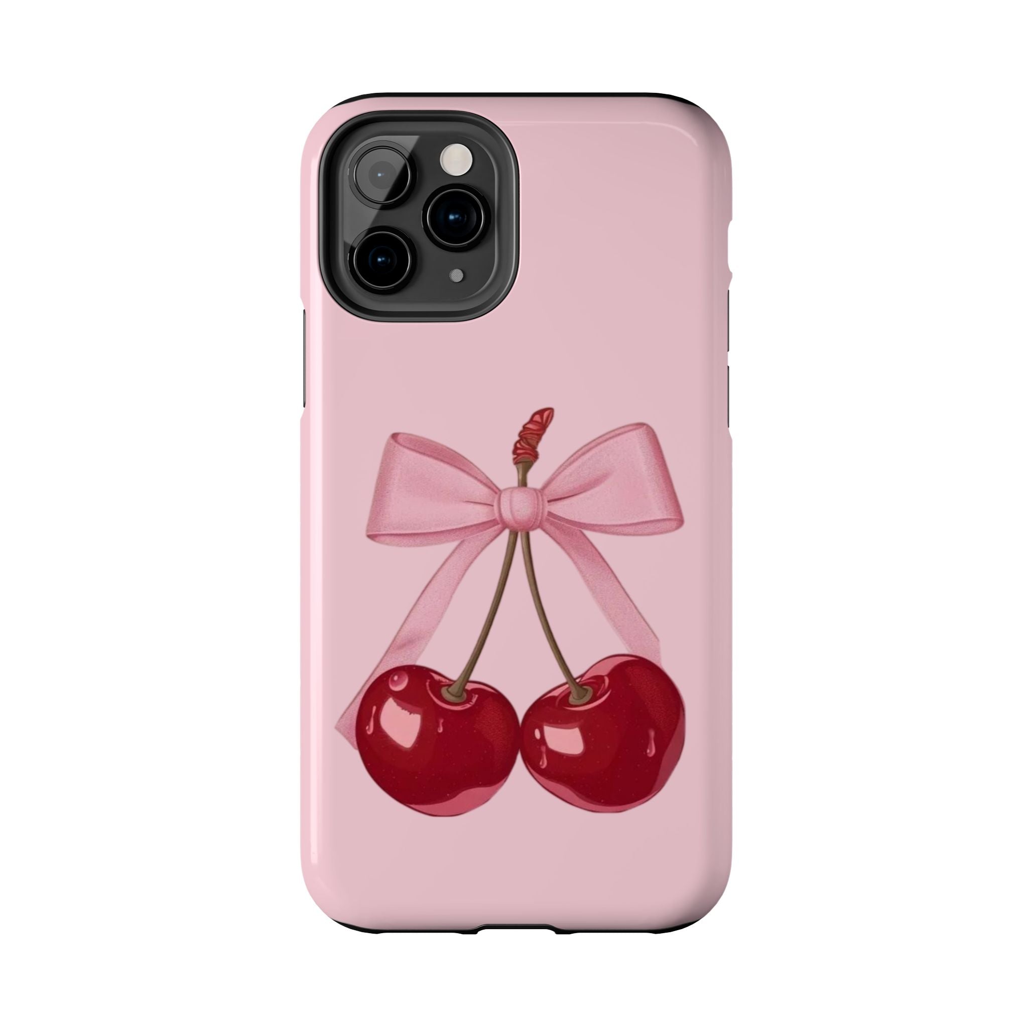 Pink Cherry Tough Phone Case — Cute Bow Cherry Protective Phone Cover
