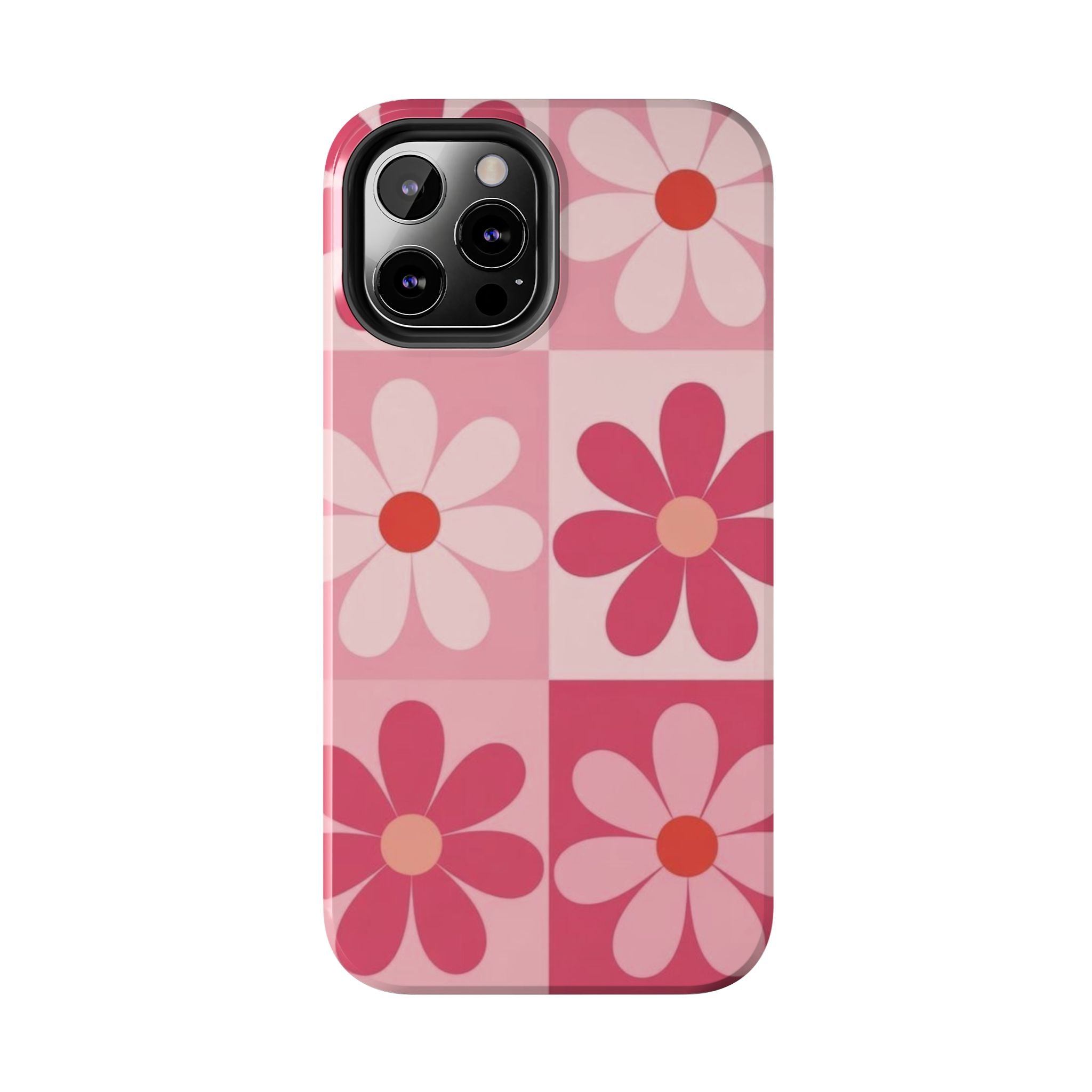 Pink Retro Daisy Phone Case — Tough Shockproof Floral iPhone Cover