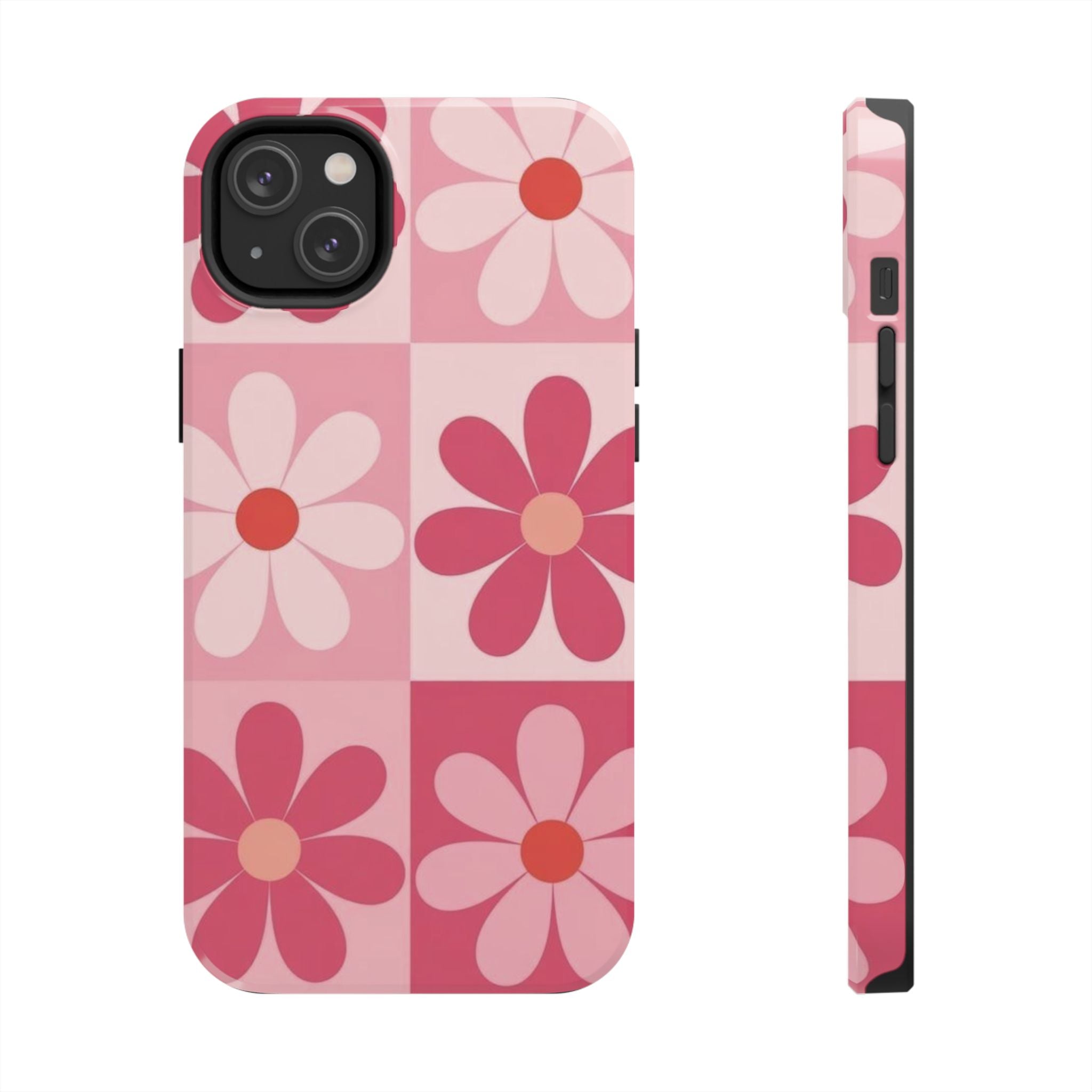 Pink Retro Daisy Phone Case — Tough Shockproof Floral iPhone Cover