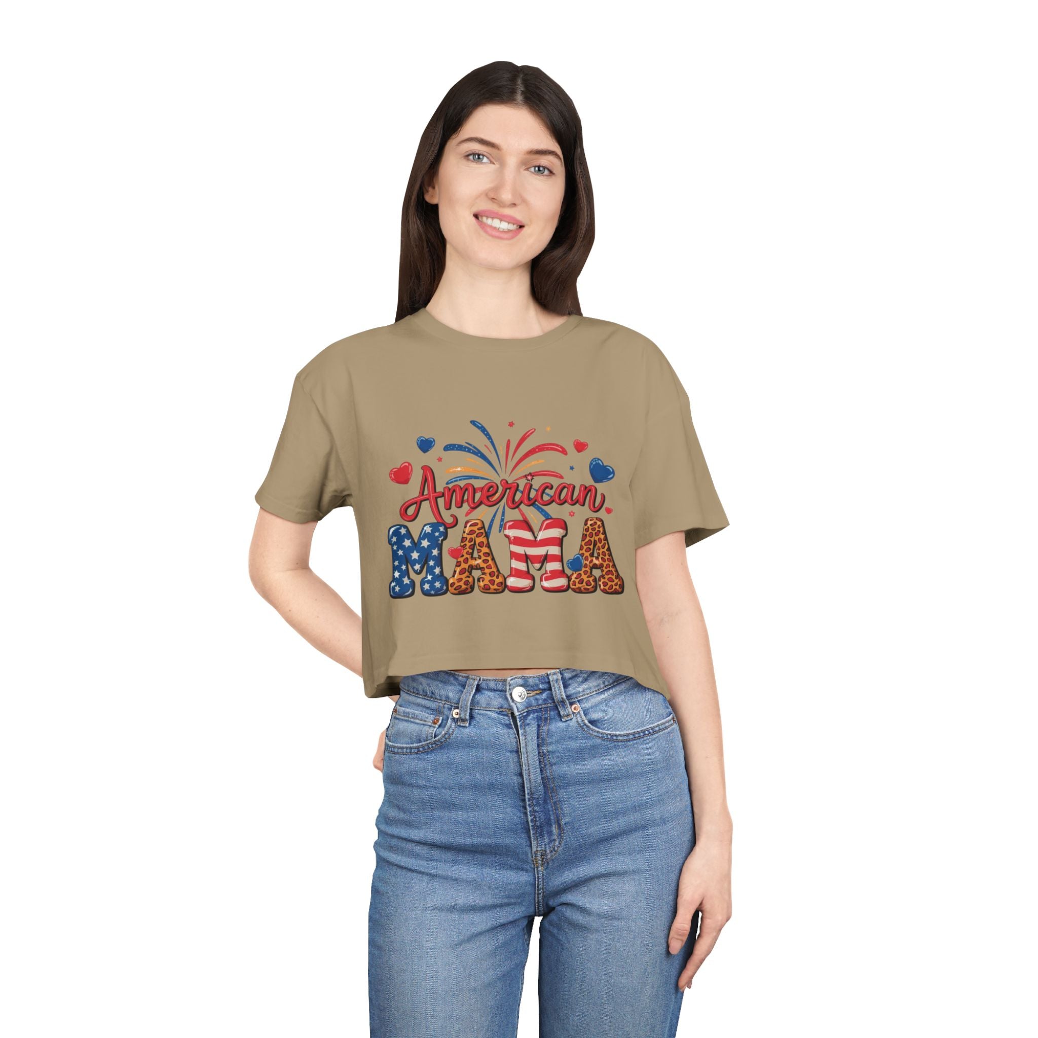 American Mama crop tee | Patriotic Fourth of July fireworks USA design