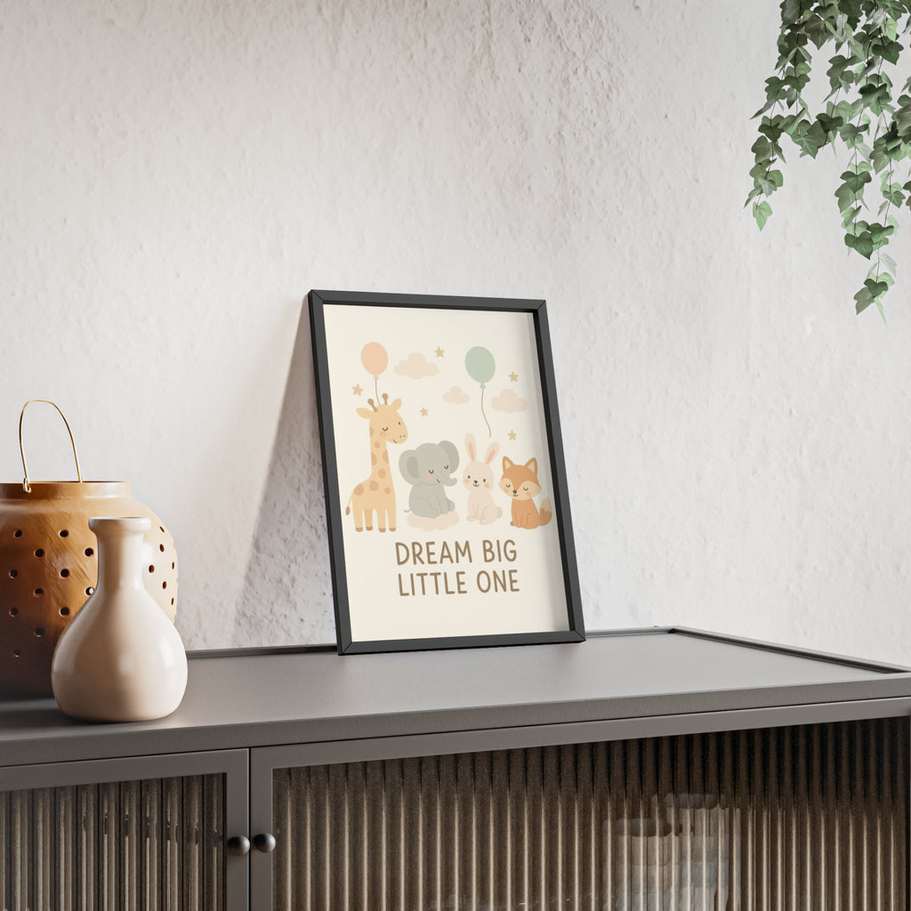 Dream Big Little One Nursery Poster — Woodland Animals Framed Wall Art