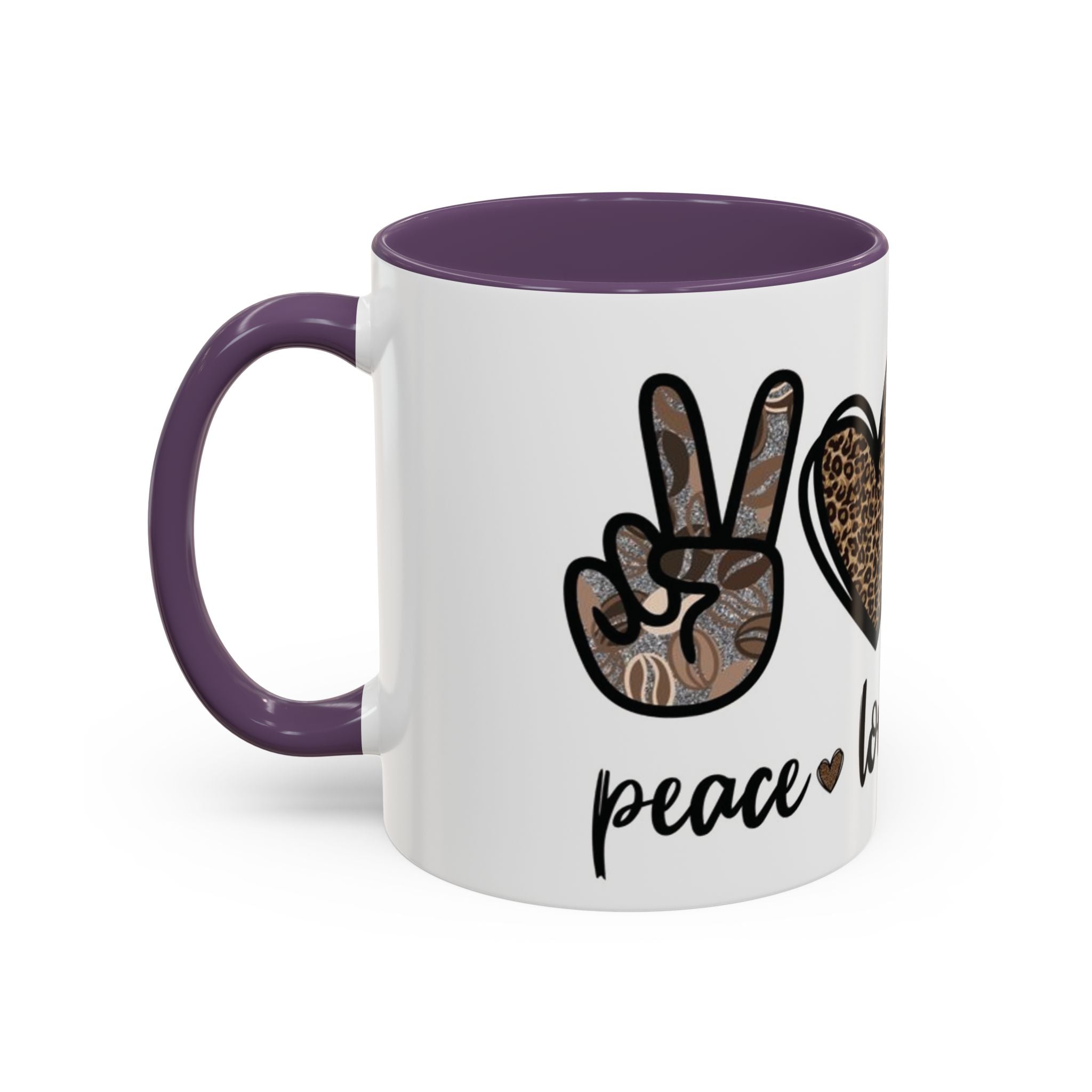 Coffee Love Accent Mug — Leopard Print Peace, Heart & Coffee Design (11/15oz)