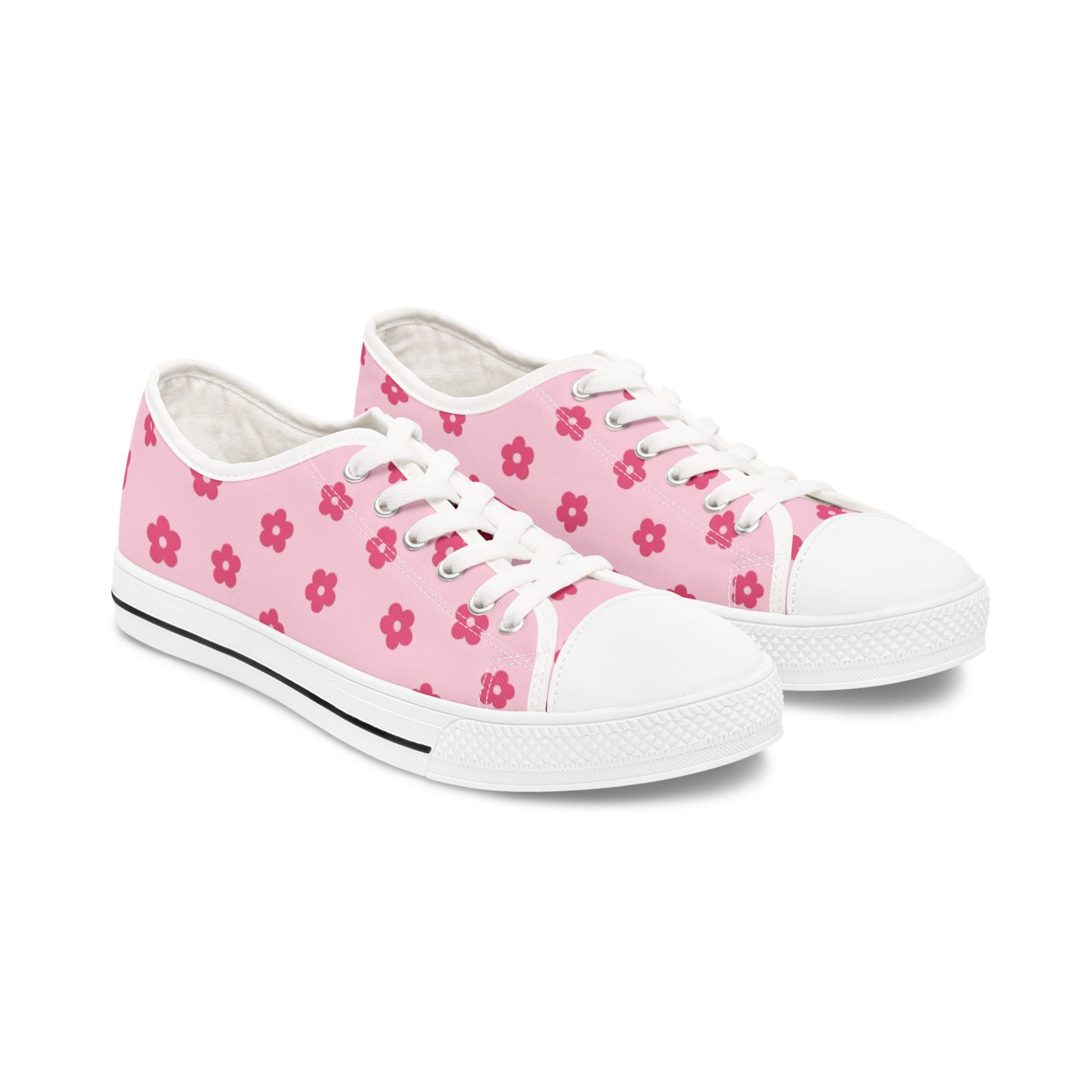 Low Top Sneakers — Pink Floral Pattern Casual Canvas Shoes for Women