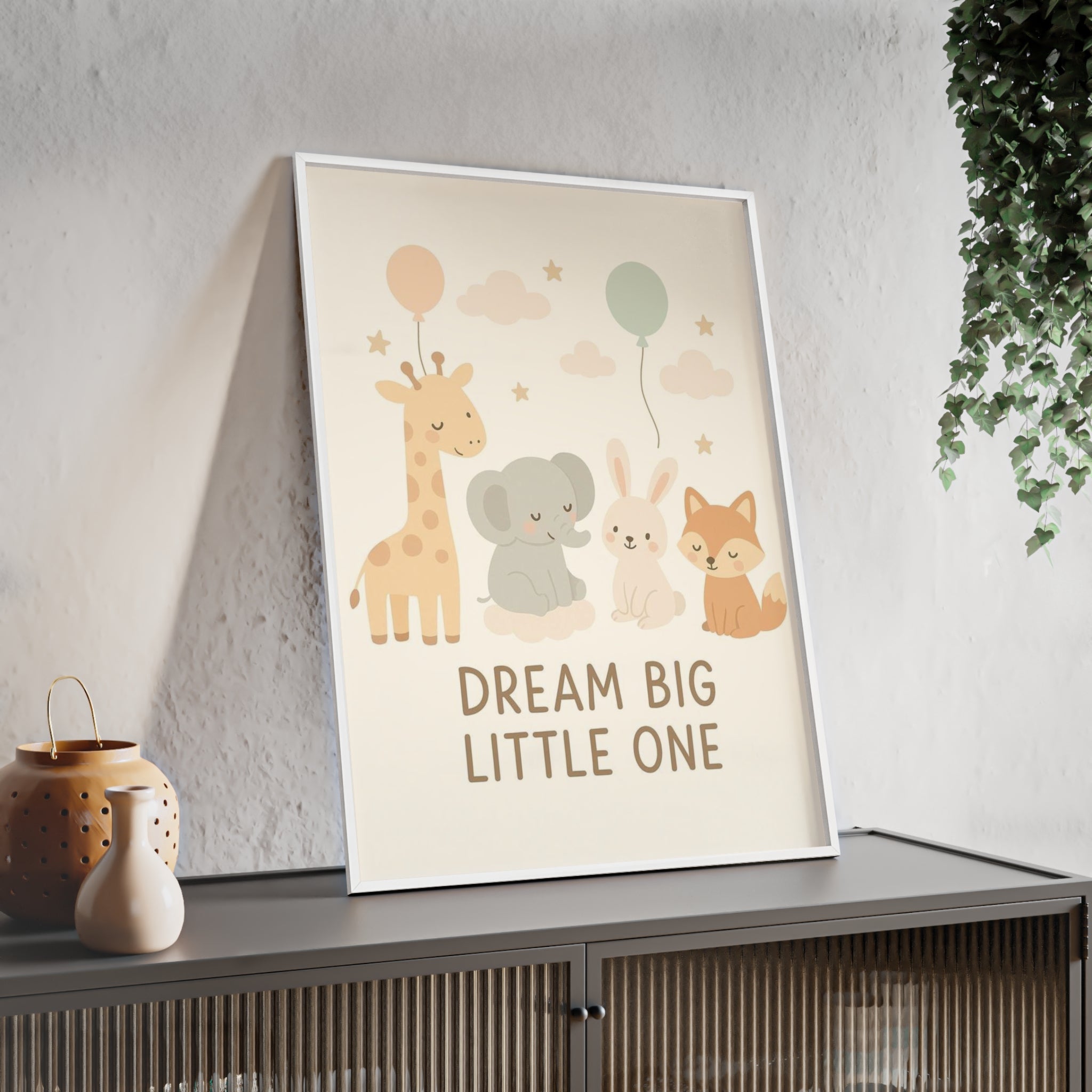 Dream Big Little One Nursery Poster — Woodland Animals Framed Wall Art