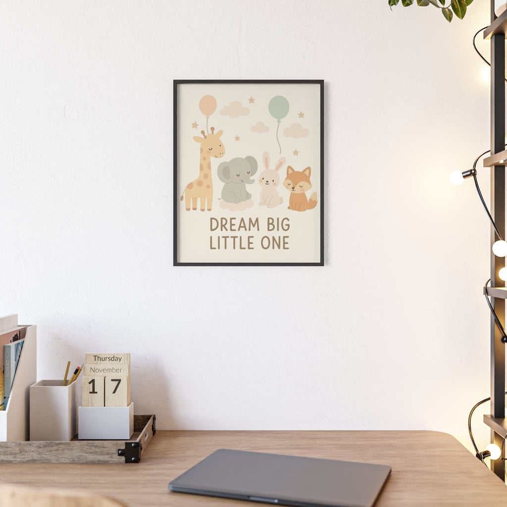 Dream Big Little One Nursery Poster — Woodland Animals Framed Wall Art