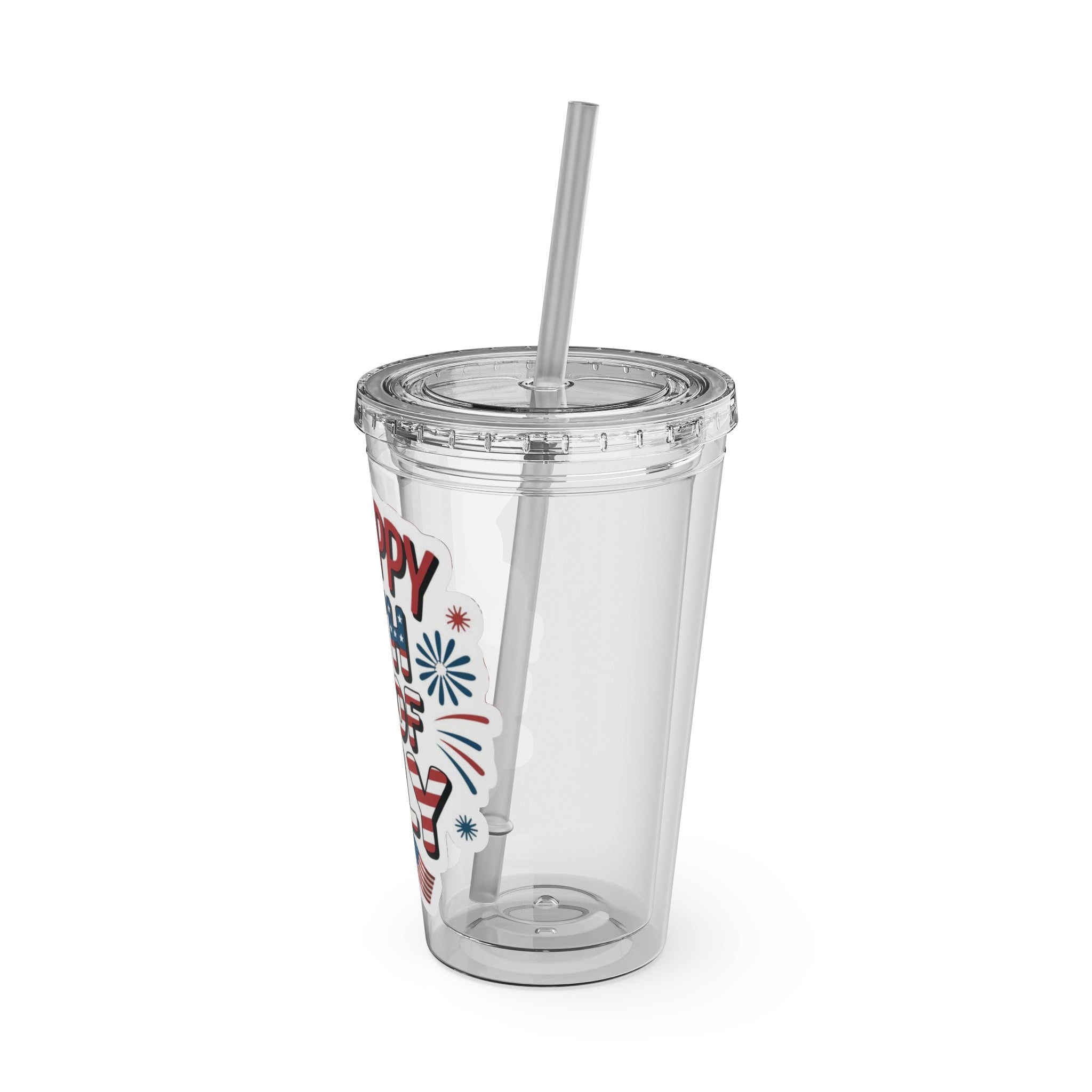 Happy 4th of July Tumbler | 16oz Straw Cup, Patriotic Fireworks Flag Design