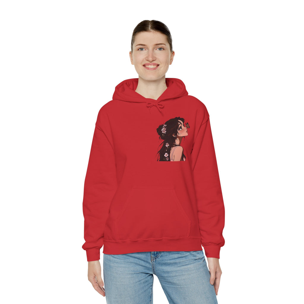 Girl Looking Up with Butterfly Hoodie | Anime Portrait Sweatshirt