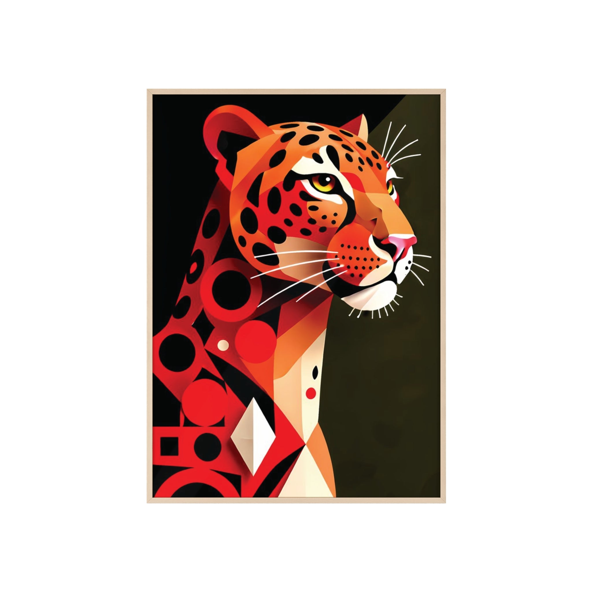 Geometric Leopard Art Poster with Wooden Frame — Bold Wildlife Wall Decor