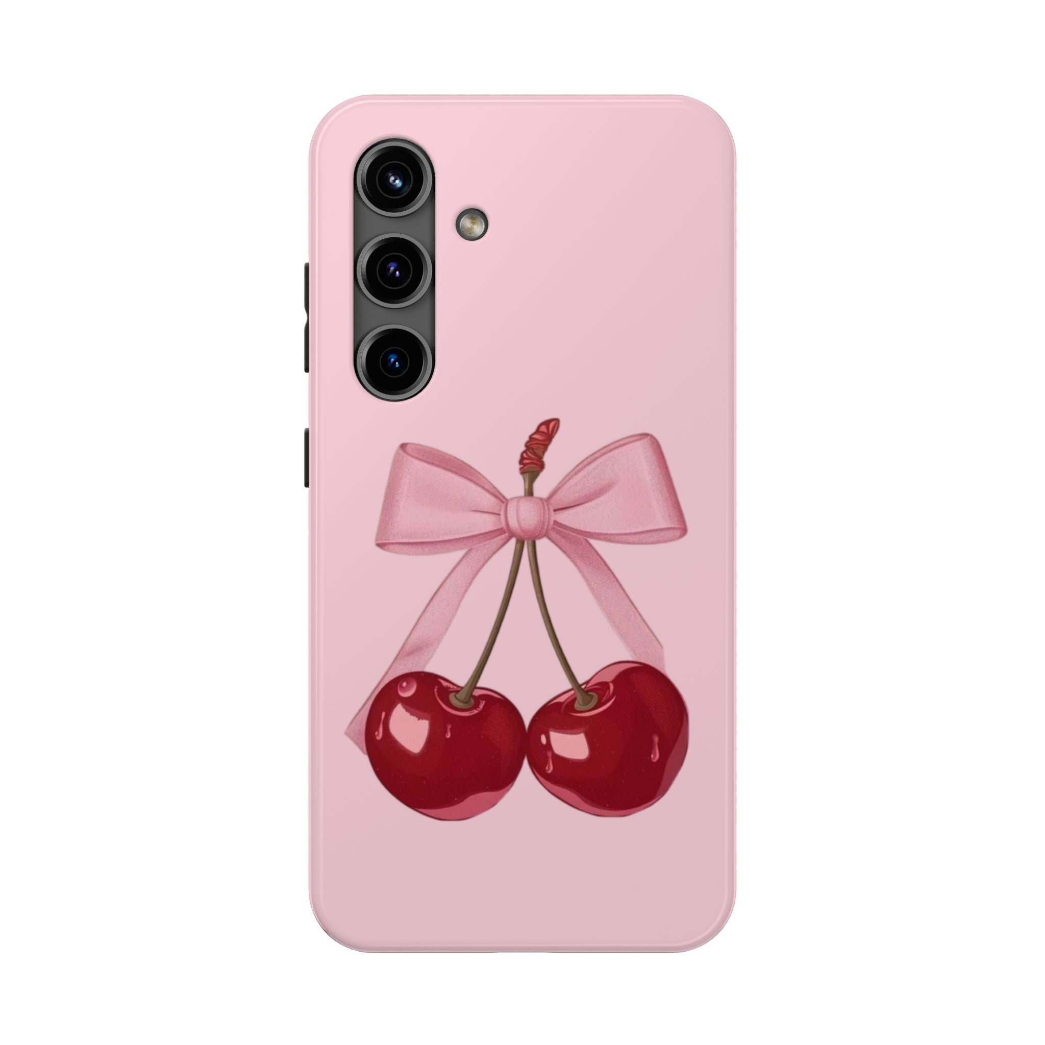 Pink Cherry Tough Phone Case — Cute Bow Cherry Protective Phone Cover