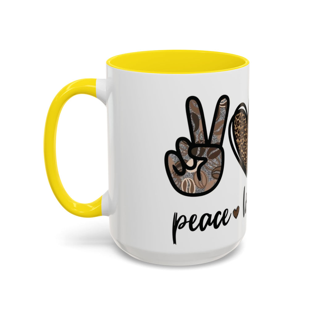 Coffee Love Accent Mug — Leopard Print Peace, Heart & Coffee Design (11/15oz)