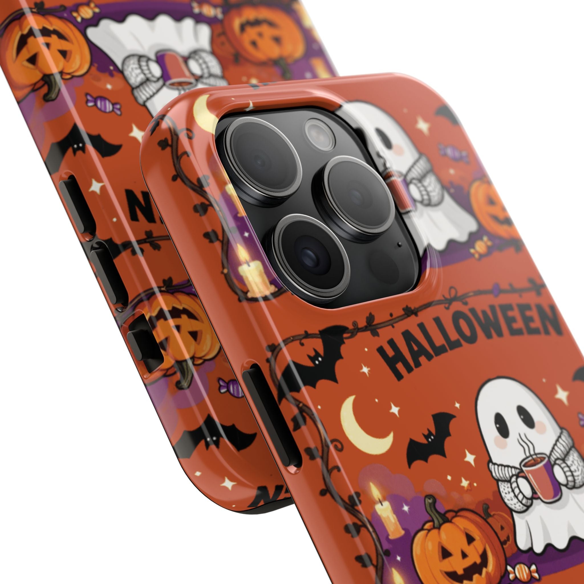 Halloween Ghost Pattern Tough Phone Case — Cute Pumpkin & Candy Halloween Phone Cover