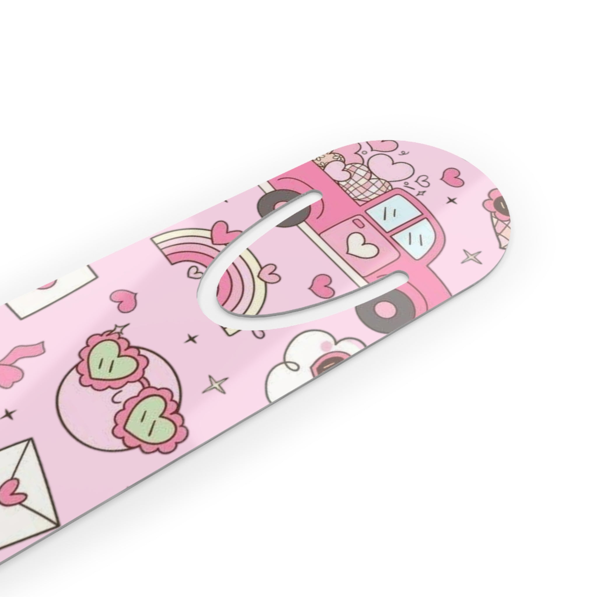 Pink Valentine Bookmark — Cute Love Truck & Hearts Reading Ribbon